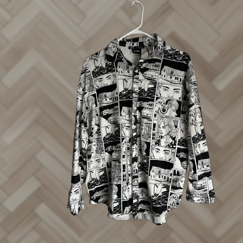 Zara Button-Up Shirt Women S Small Multicolor Ana Mushell Button Up Shirt