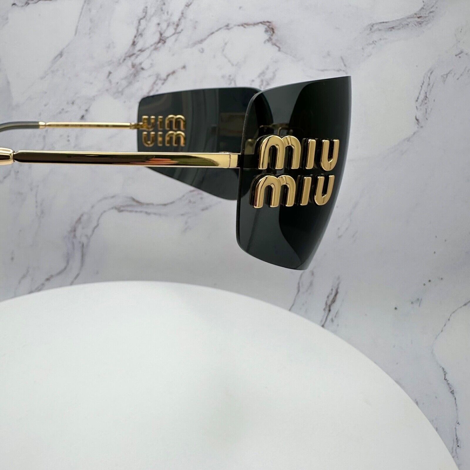 Miu Miu New MIU MIU Sunglasses Gold Rimless Wrap Square Size ONE SIZE - 19 Thumbnail