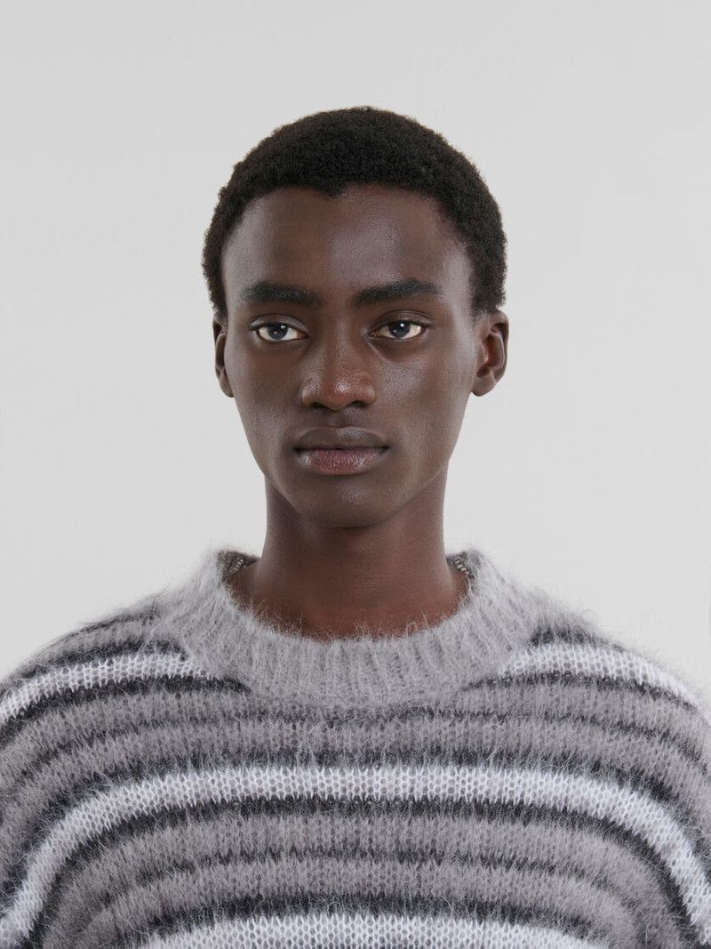 Marni o1w1db10526 Striped Mohair Jumper in Gray Size US L / EU 52-54 / 3 - 4 Thumbnail