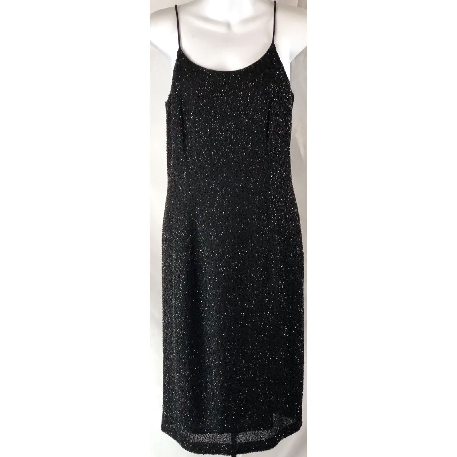 Vintage Marina Bresler Cocktail Dress Slit Beaded Spaghetti Straps Black M Knee Length Formal Prom Party/Cocktail Women's Size M / US 6-8 / IT 42-44 - 6 Thumbnail