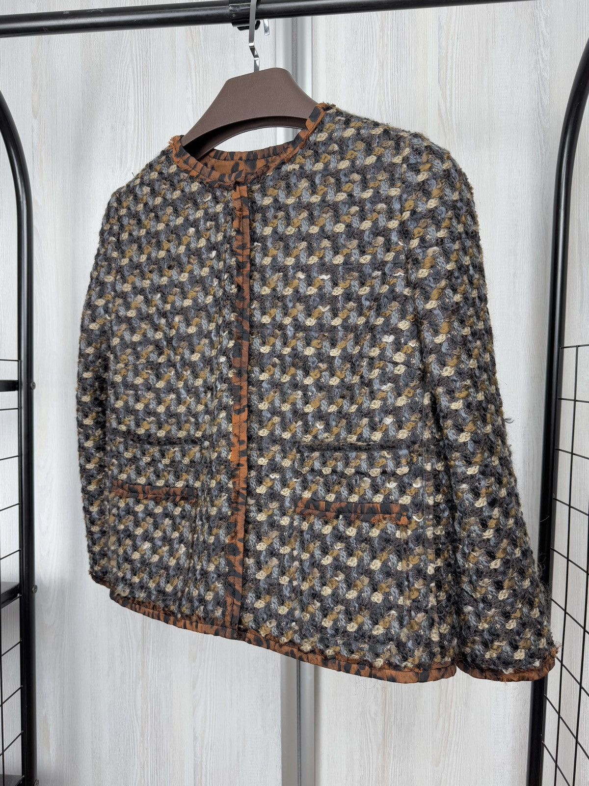 Dolce & Gabbana tweed leopard print wool silk jacket size 44