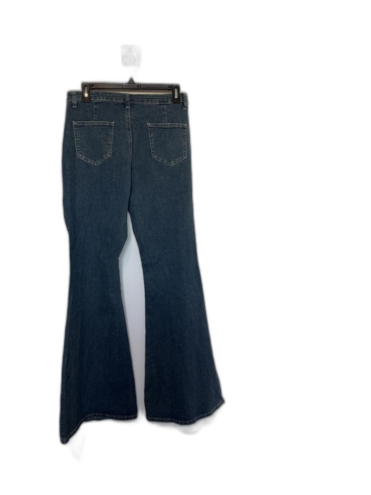 Designer Y2K High Waist Rhinestone studded Flared Jeans Size 32" / US 10 / IT 46 - 3 Thumbnail