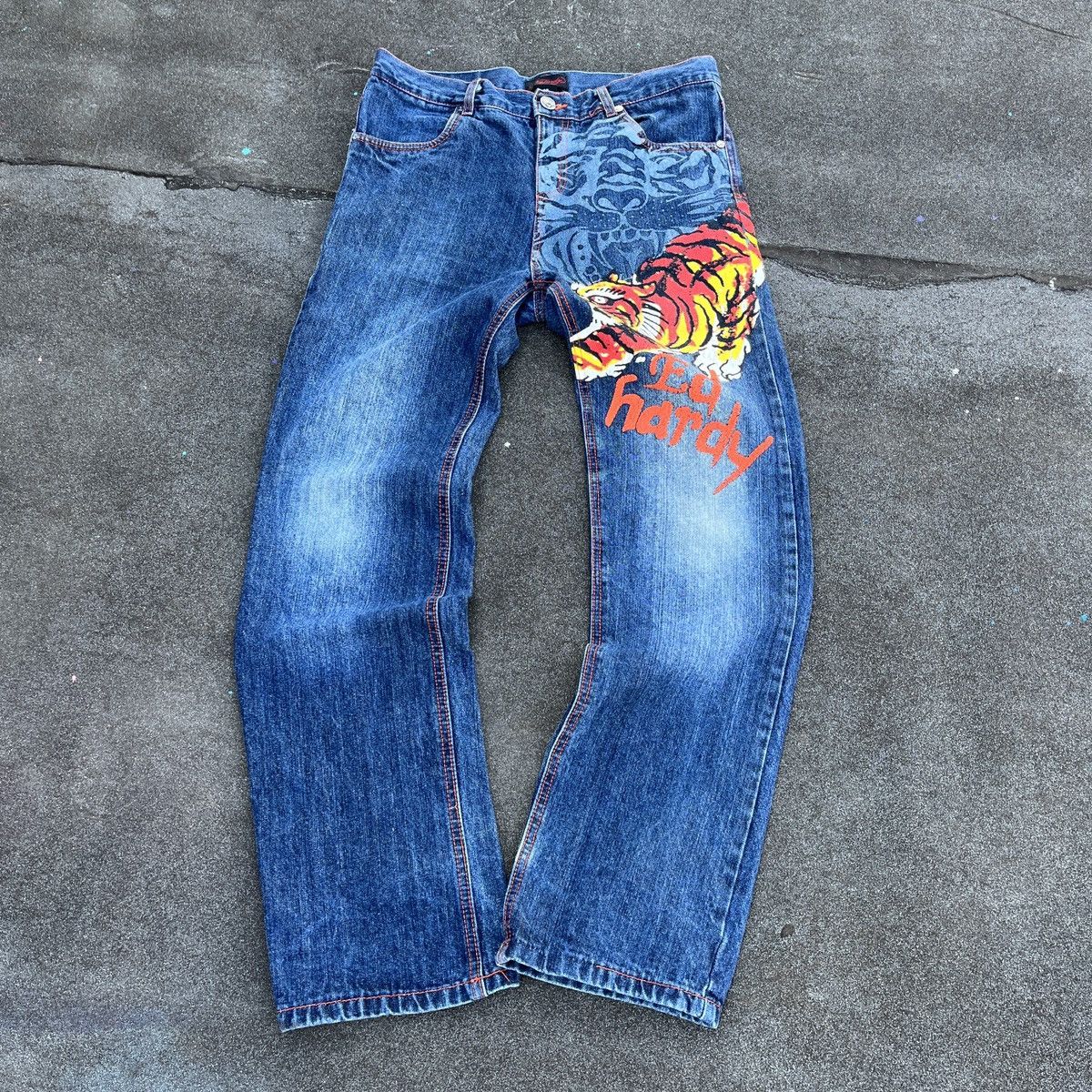 image of Ed Hardy Tiger Jeans (Unisex) in Navy, Men's (Size 32)