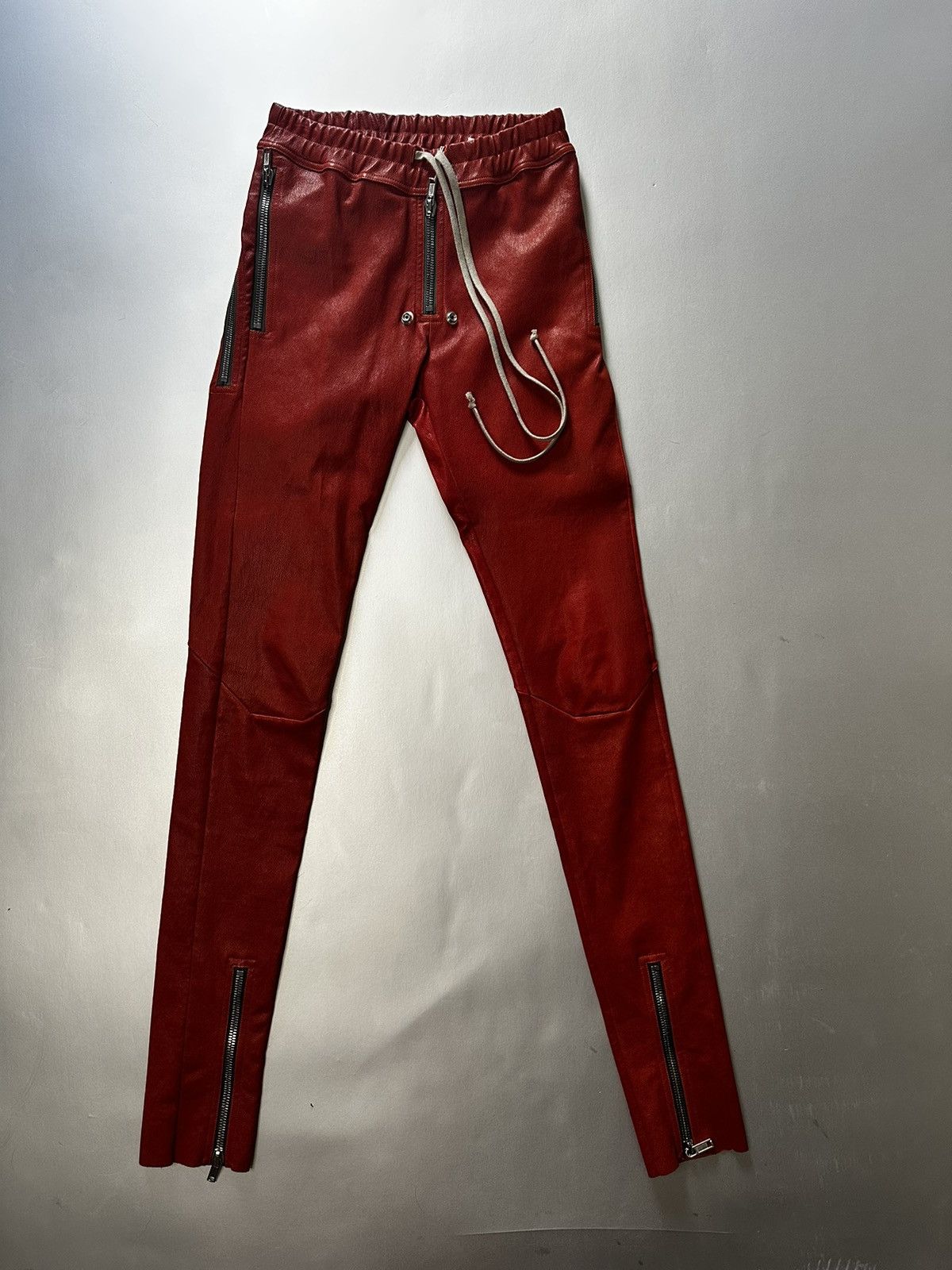 Rick Owens Rare color red STROBE Leather leggings Size 27" / US 4 / IT 40 - 1 Thumbnail