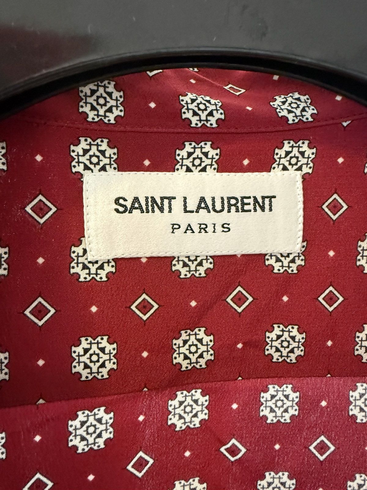 Saint Laurent Paris Saint Laurent Diamond Print Shark Collar Silk Shirt Size US M / EU 48-50 / 2 - 9 Thumbnail