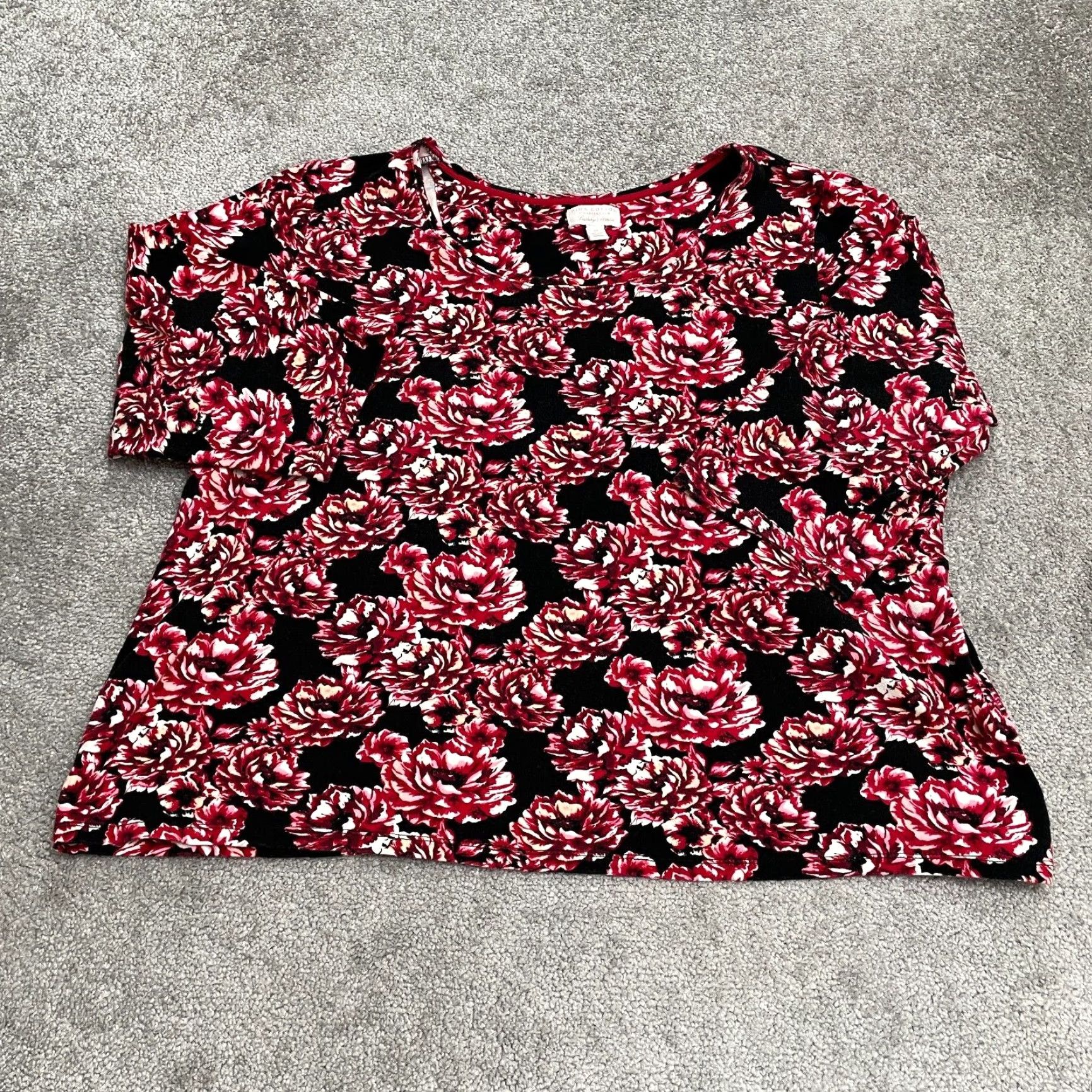 Charter Club Charter Club Blouse Womens 3X Red Floral Long Sleeve Knit Cotton Top Size XXL / US 16-18 / IT 52-54 - 2 Thumbnail