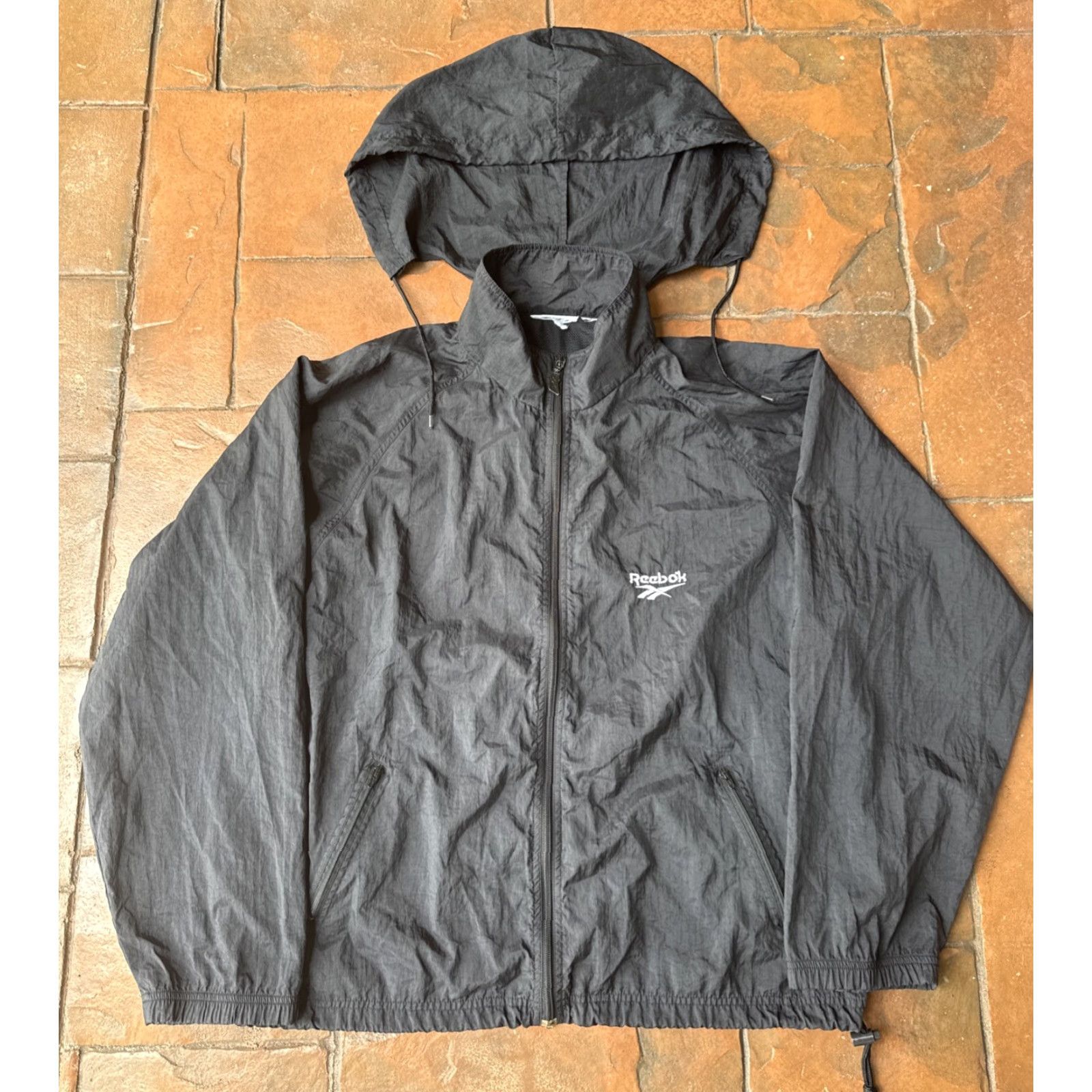 Reebok VINTAGE Rebook Windbreaker Jacket Mens M Black Hooded Windbreaker 90s Retro Outdoor USA Logo Zipper Pocket Full Zip Size US M / EU 48-50 / 2 - 2 Thumbnail