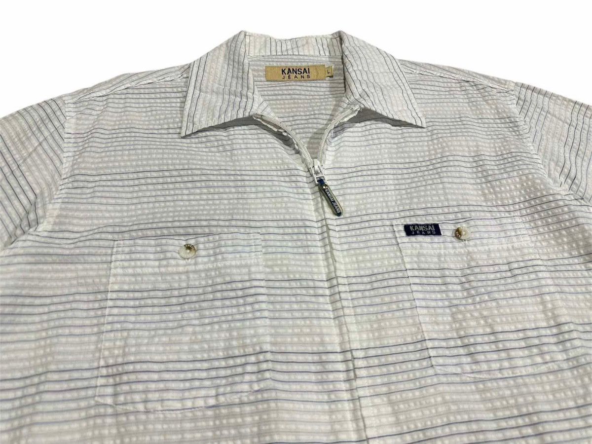 Japanese Brand 🔥Rare Vintage Kansai Jeans Striped Zip Shirt Double Pockets Size US L / EU 52-54 / 3 - 1 Thumbnail