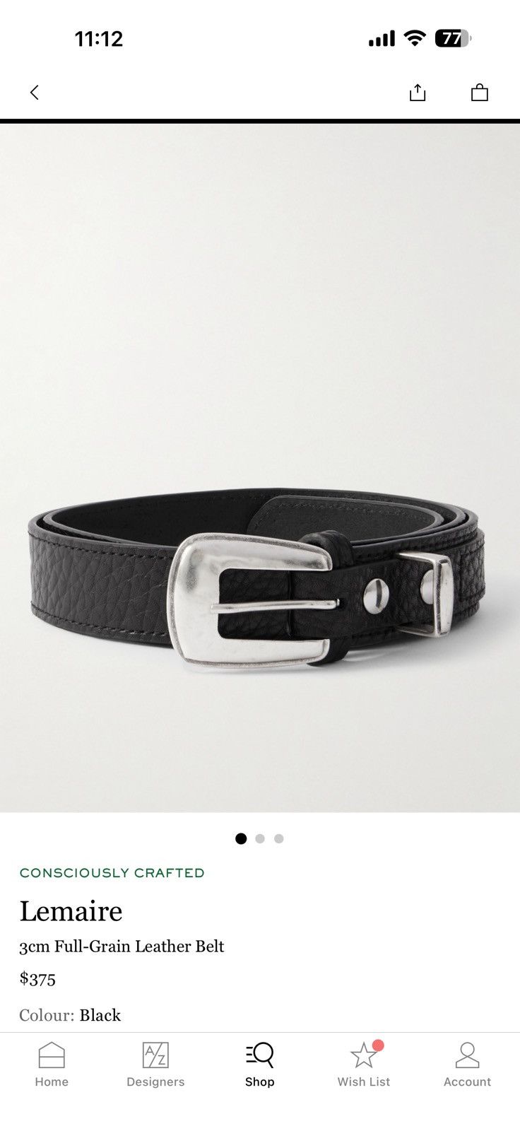 Lemaire Lemaire 3cm Full-Grain Leather Belt Black Size EU 90 Size ONE SIZE - 1 Thumbnail