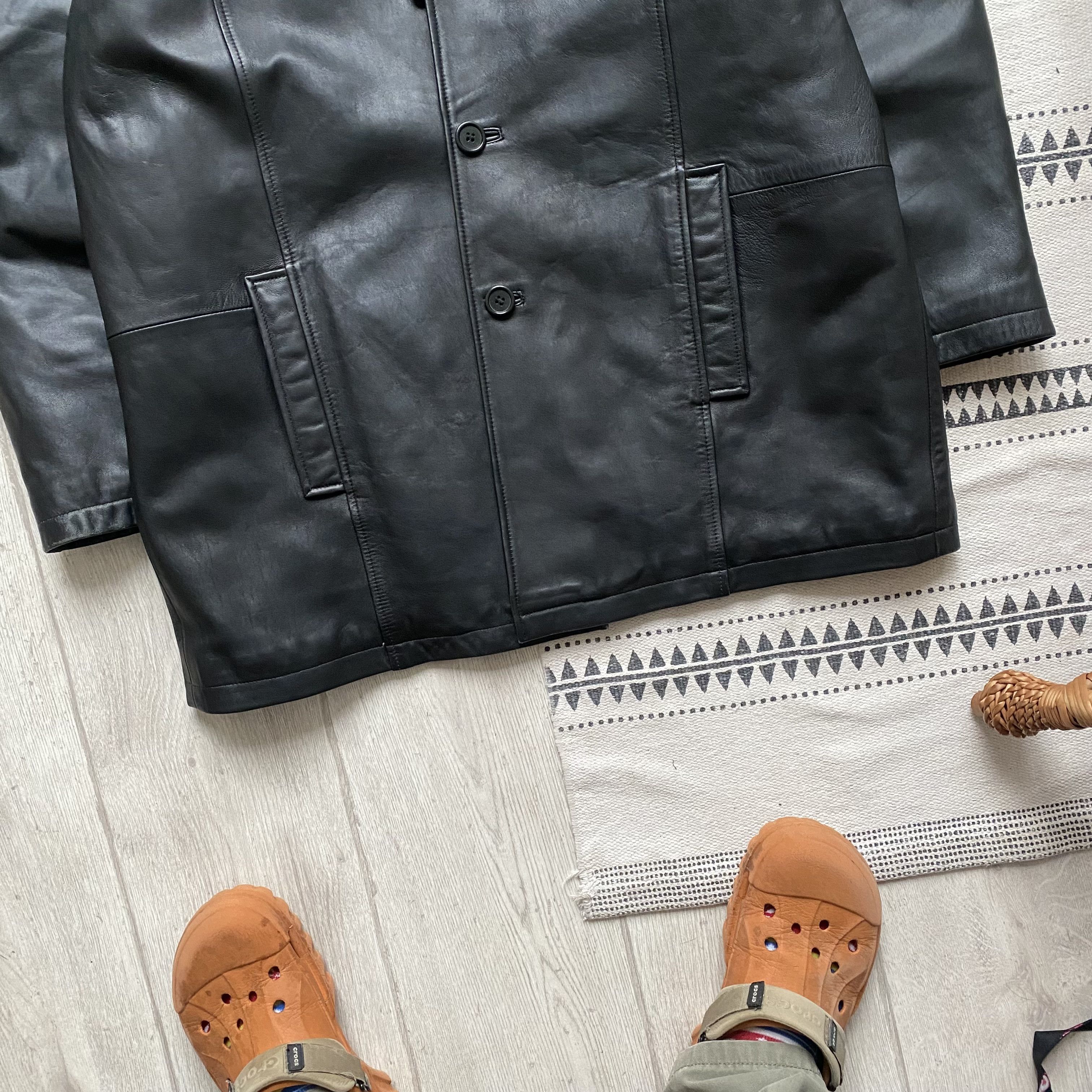 Genuine Leather 🔥 Vintage 90s Designer Leather Jacket USA Balenciaga style Size US L / EU 52-54 / 3 - 2 Thumbnail