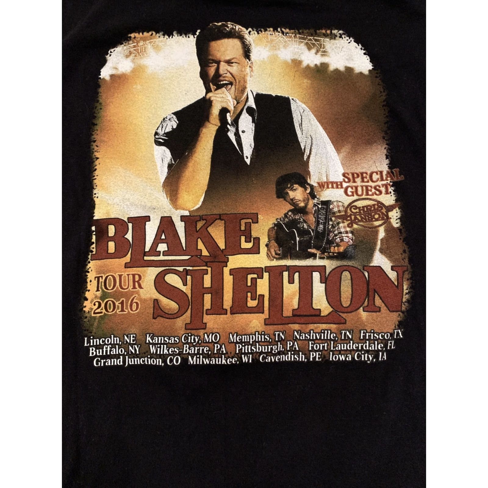 Vintage Blake Shelton Concert T-Shirt 2016 Tour Chris Janson Mens Medium Black Graphic Tee Size US M / EU 48-50 / 2 - 4 Thumbnail