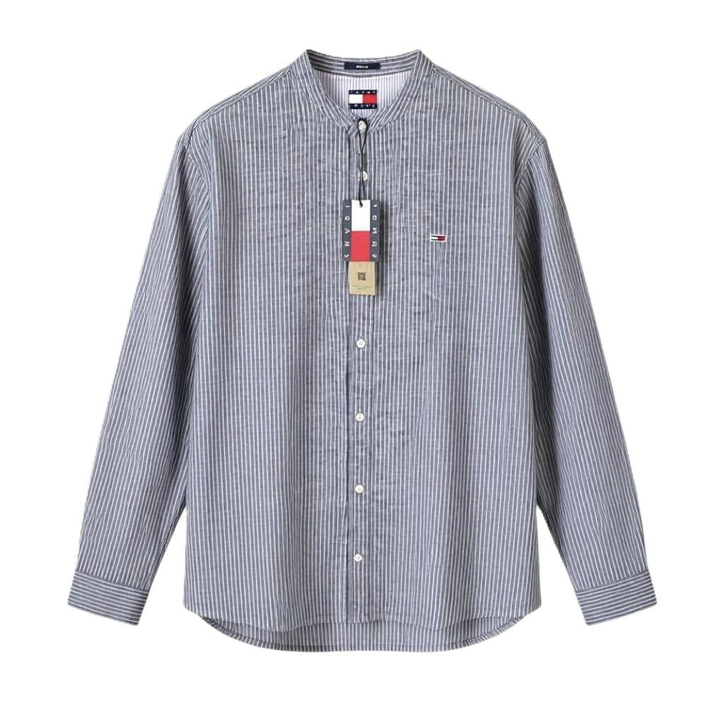 Tommy Hilfiger LINEN MIX L Blue Mandarin Striped 87683 Size US L / EU 52-54 / 3 - 1 Thumbnail