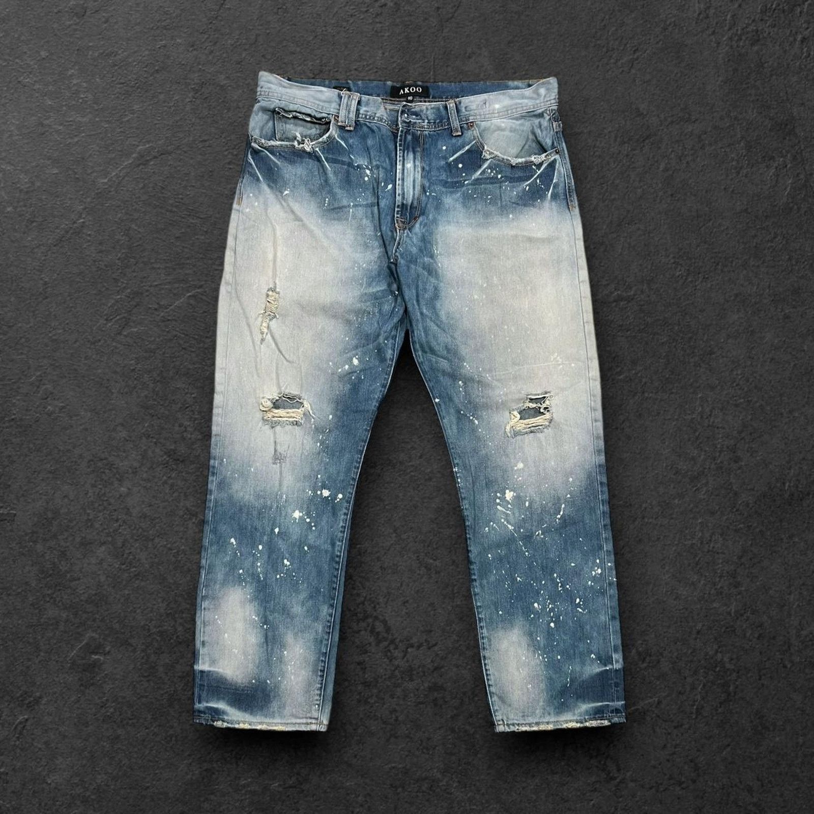 AKOO Akoo Distressed Light Wash Denim Jeans w/ Paint Splatter Size US 40 / EU 56 - 1 Thumbnail