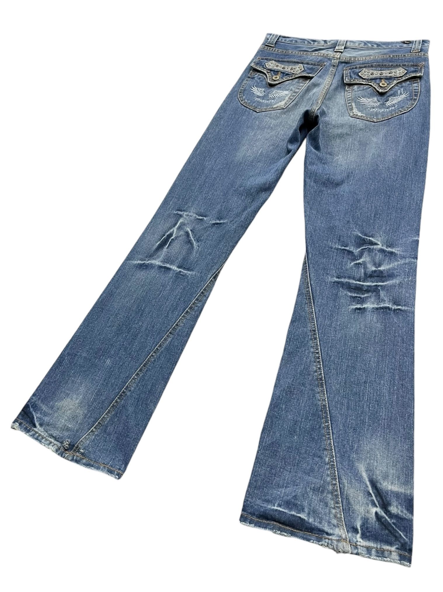 If Six Was Nine FYE🔥NYLAUS Clawmark Whisker Studded Gems Flap Flare Jeans Size US 30 / EU 46 - 12 Thumbnail