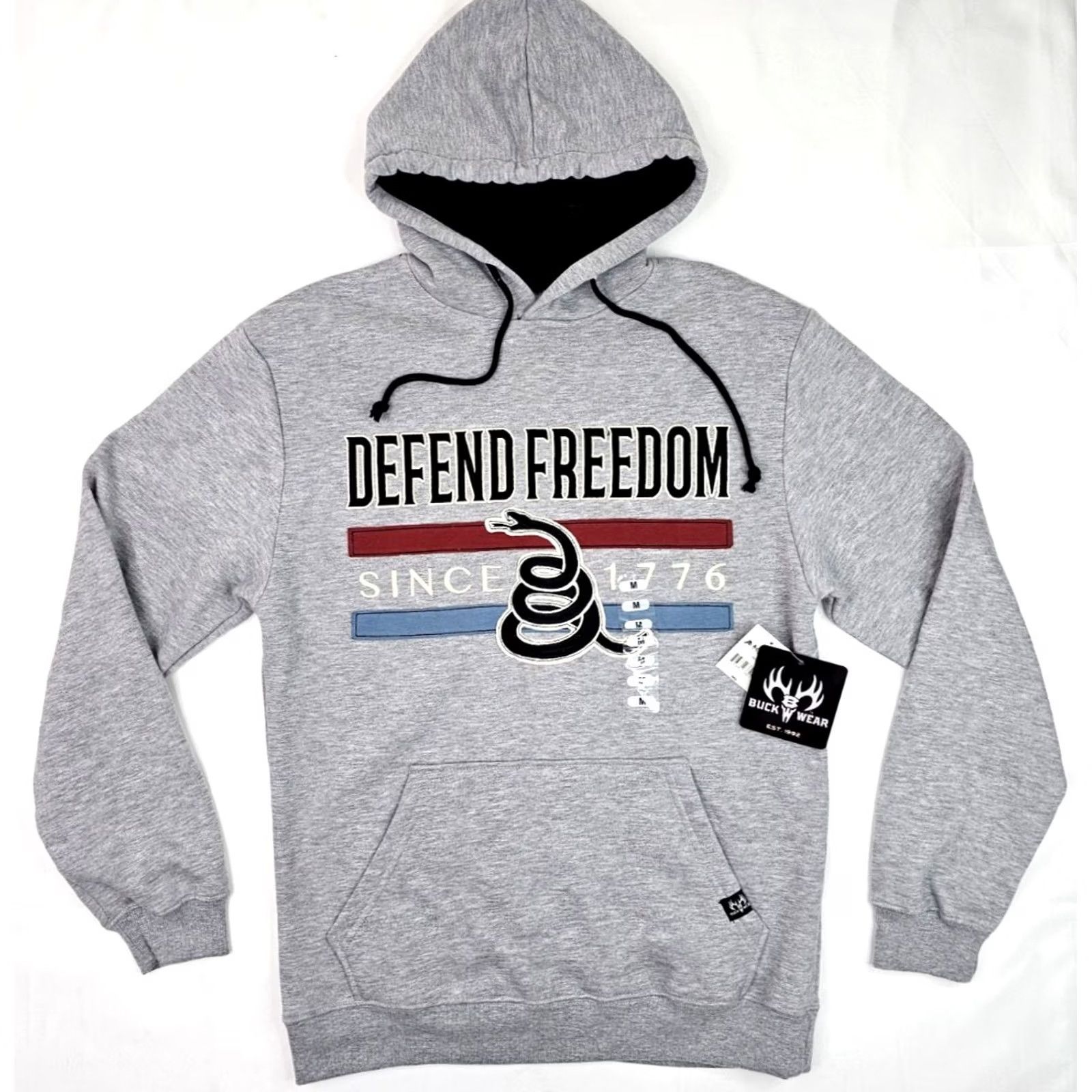 Vintage Buck Wear Hoodie Defend Freedom Since 1776 Men M Hooded Pullover Embroidered USA Graphic Print Gray NWT Size US M / EU 48-50 / 2 - 2 Thumbnail