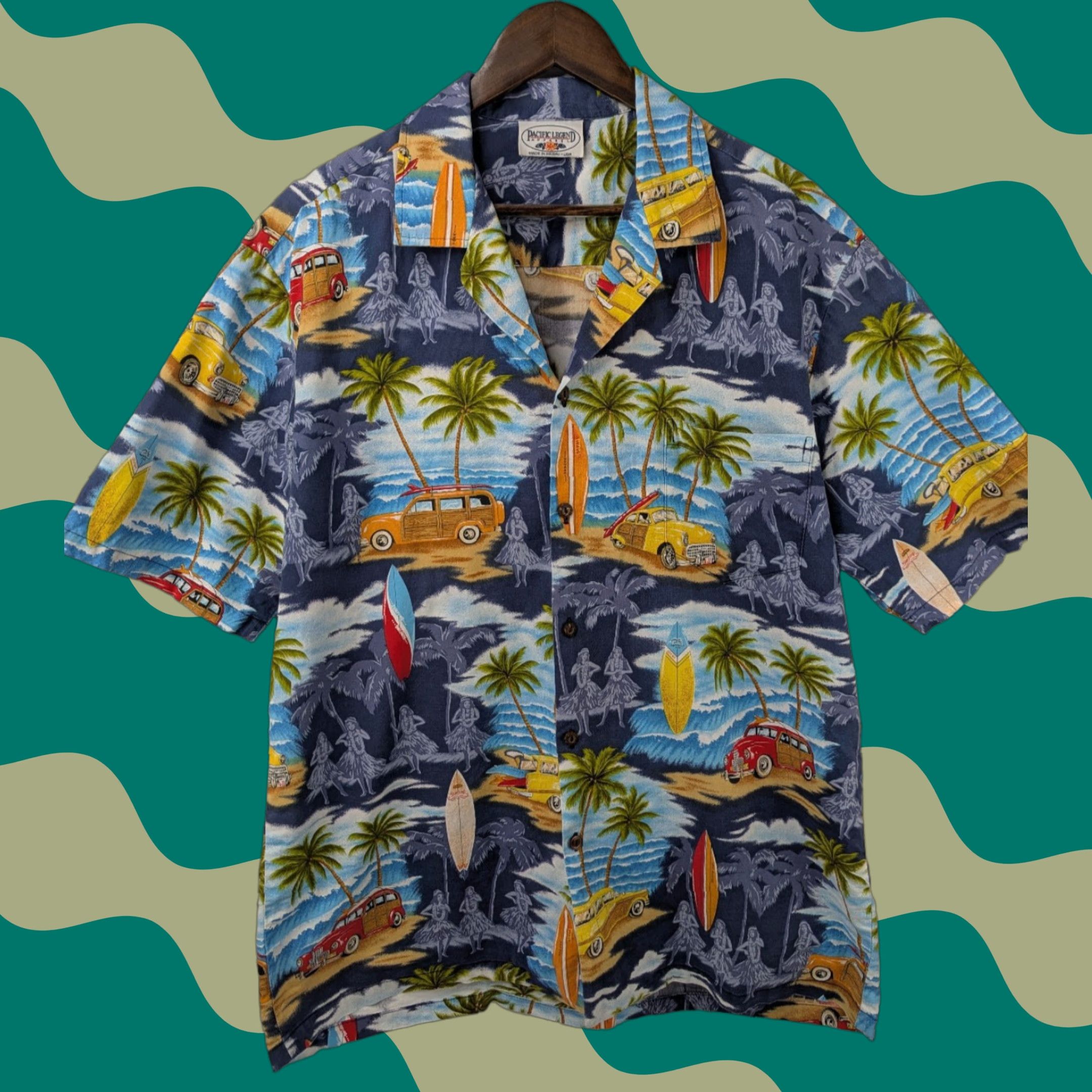 Vintage Pacific Legend Shirt Men's XL Hawaiian Cars Honolulu Blue Graphic Print USA Made Size US XL / EU 56 / 4 - 1 Thumbnail