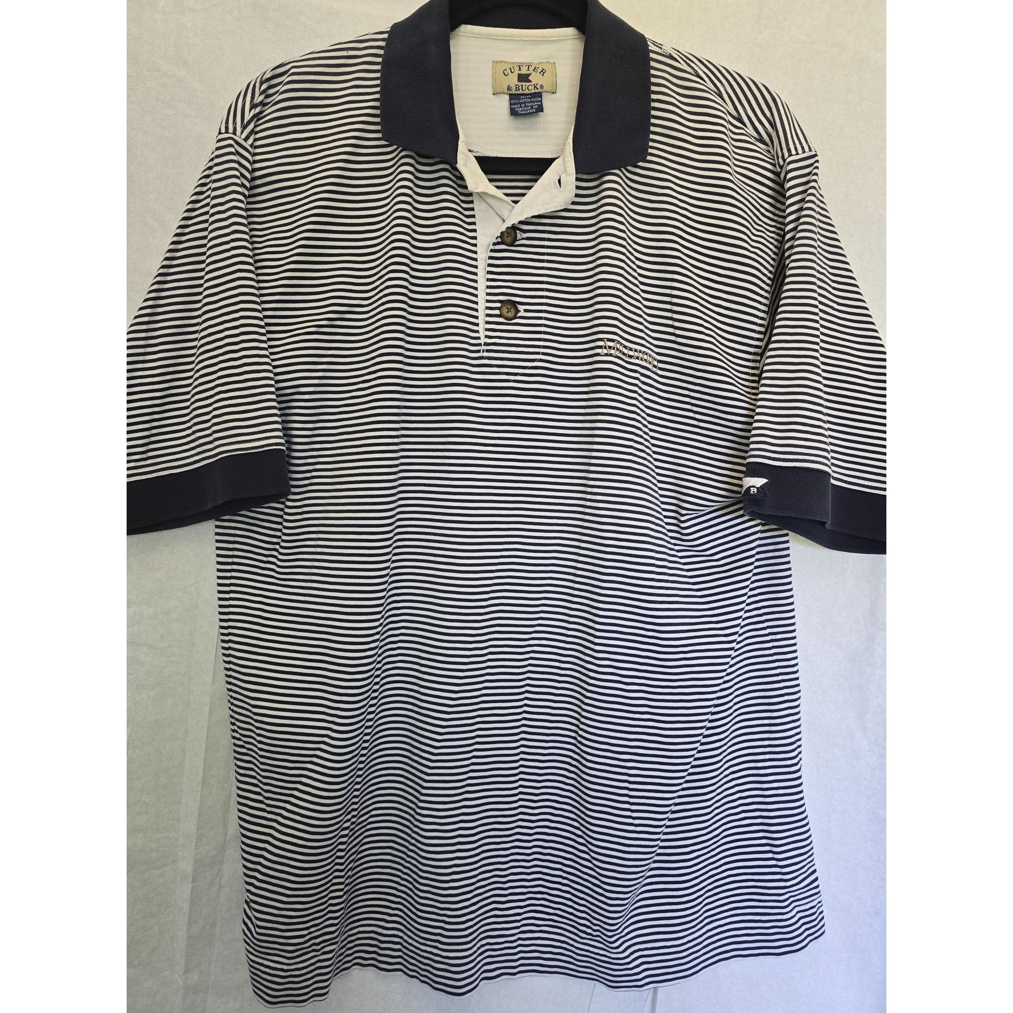 Other Cutter & Buck Men's XL Polo Shirt Navy & White Striped 100% Size US XL / EU 56 / 4 - 1 Thumbnail