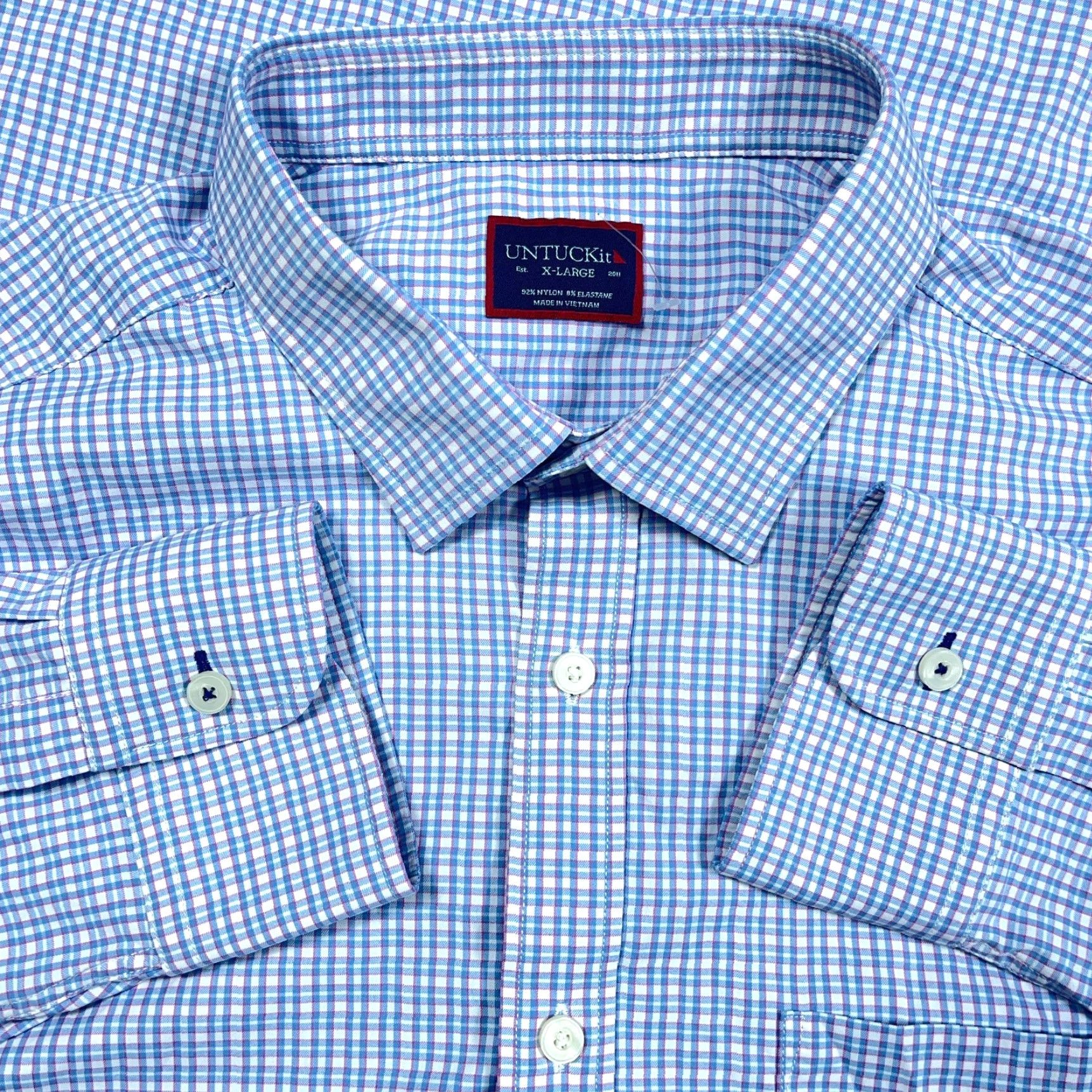 UNTUCKit UNTUCKit Button-Up Shirt Men XL Blue Plaid Nylon Performance Stretch Dress Shirt Size 46R - 2 Thumbnail