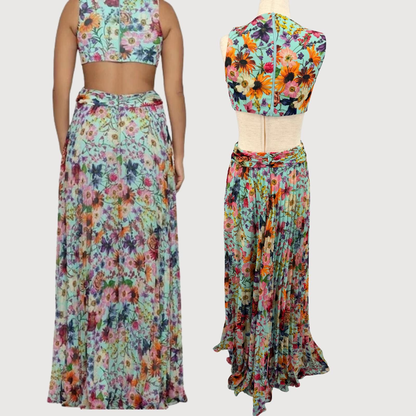 Other Aqua Floral Cutout Maxi Dress Pleated Blue Size 0 Size XS / US 0-2 / IT 36-38 - 3 Thumbnail