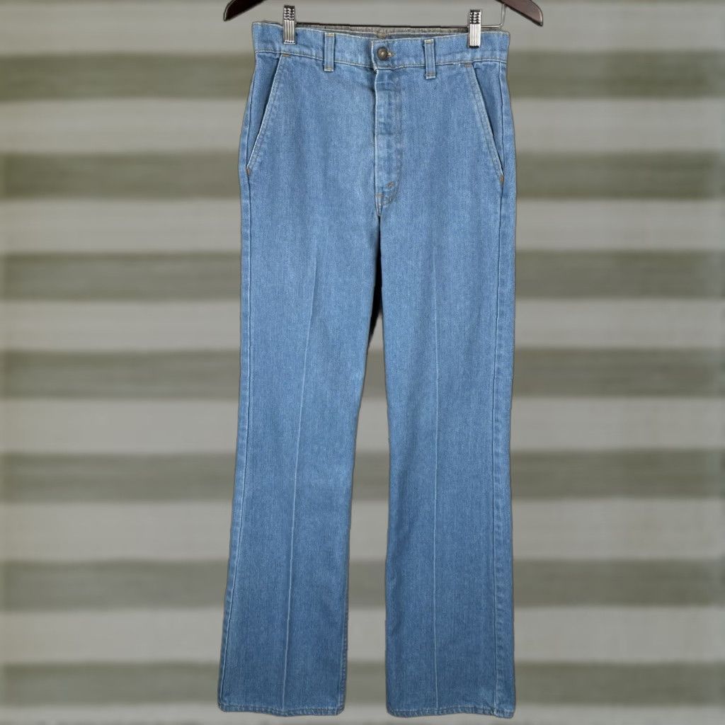 Levi's VINTAGE Levi's Jeans Mens 29 Waist 29x35 Regular Fit 5-Pocket Denim 70s Orange Tab Talon Zipper 42 1970s Blue USA Cowboy Hippie Rock City Retro Size US 29 - 1 Thumbnail