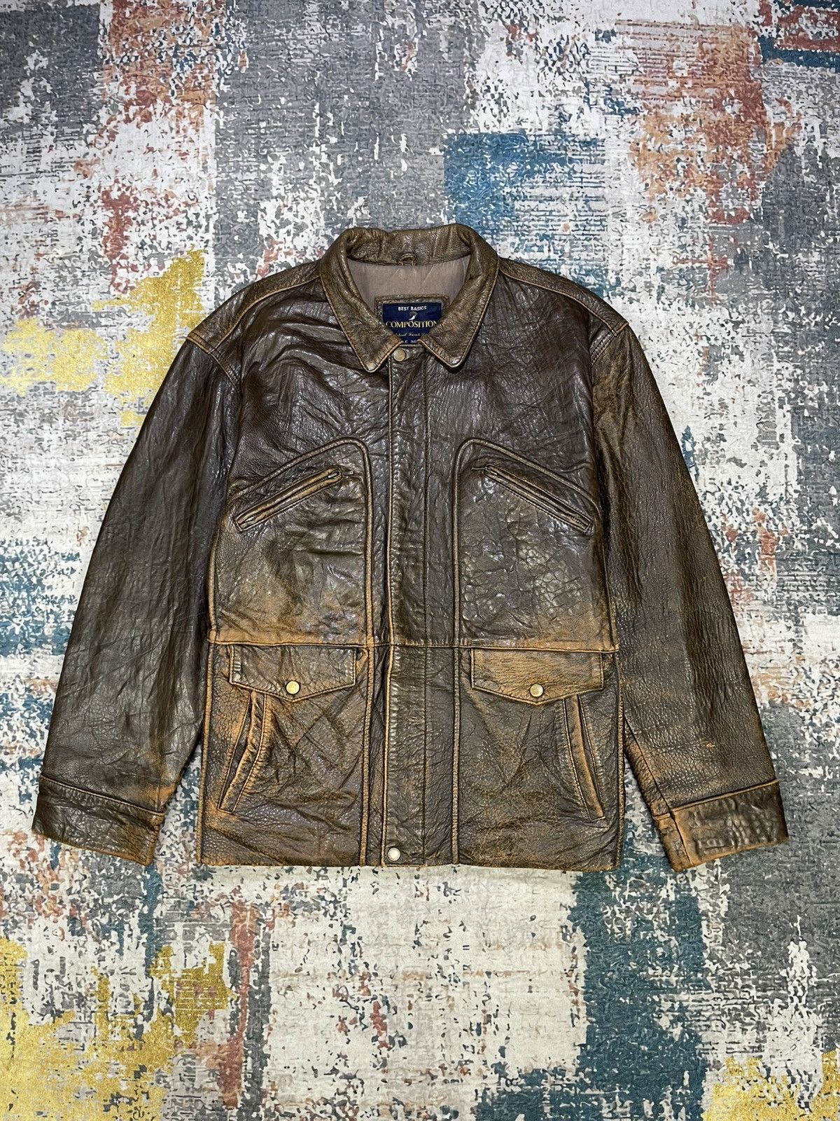Genuine Leather Vtg Composition Distressed Lamb Skin Leather Jacket Size US L / EU 52-54 / 3 - 1 Thumbnail