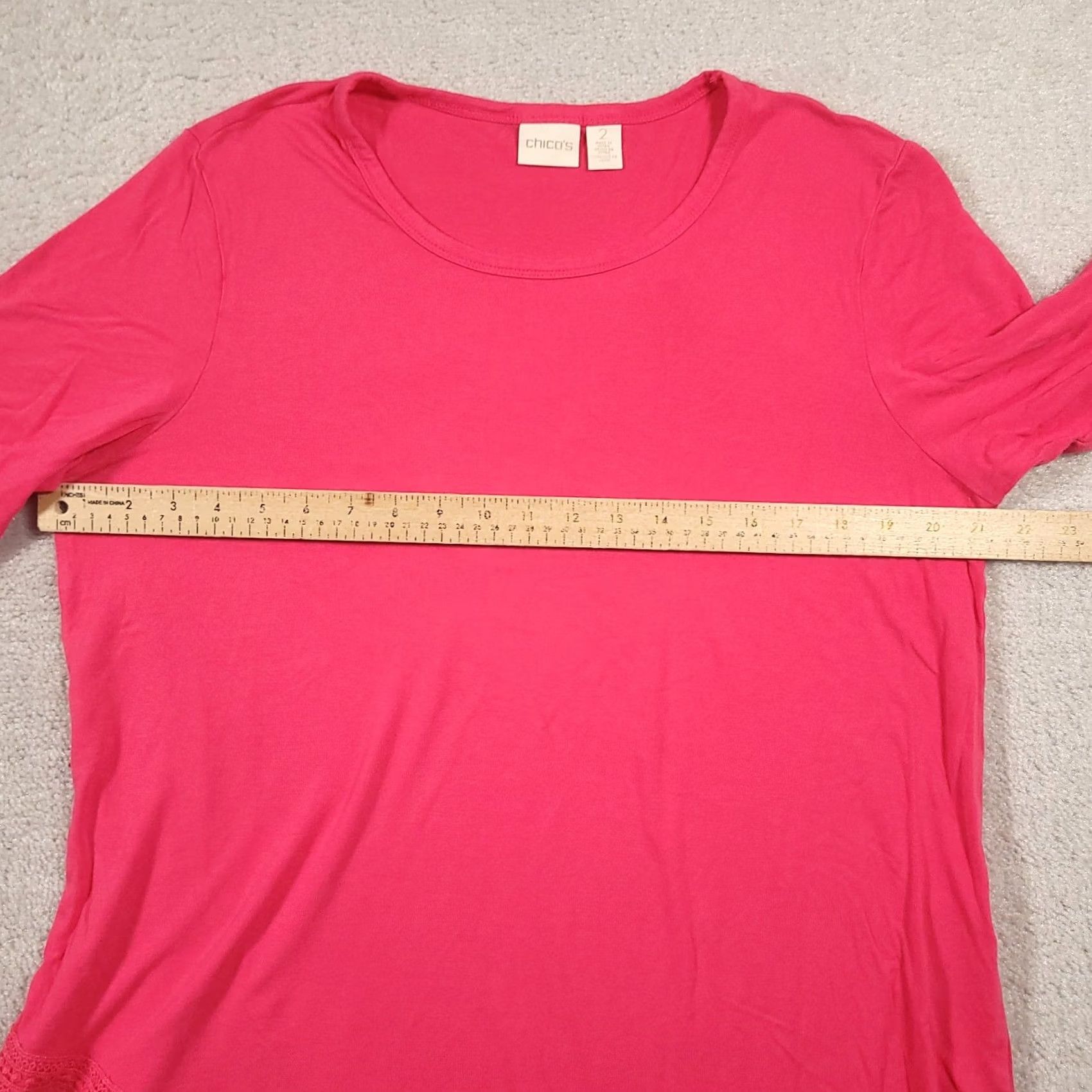 Vintage Chicos 2 Knit Top Pink Asymmetrical Hem Knit Lace Trim Short Sleeve Large Blouse Shirt Womens Vintage No Size L / US 10 / IT 46 - 3 Thumbnail