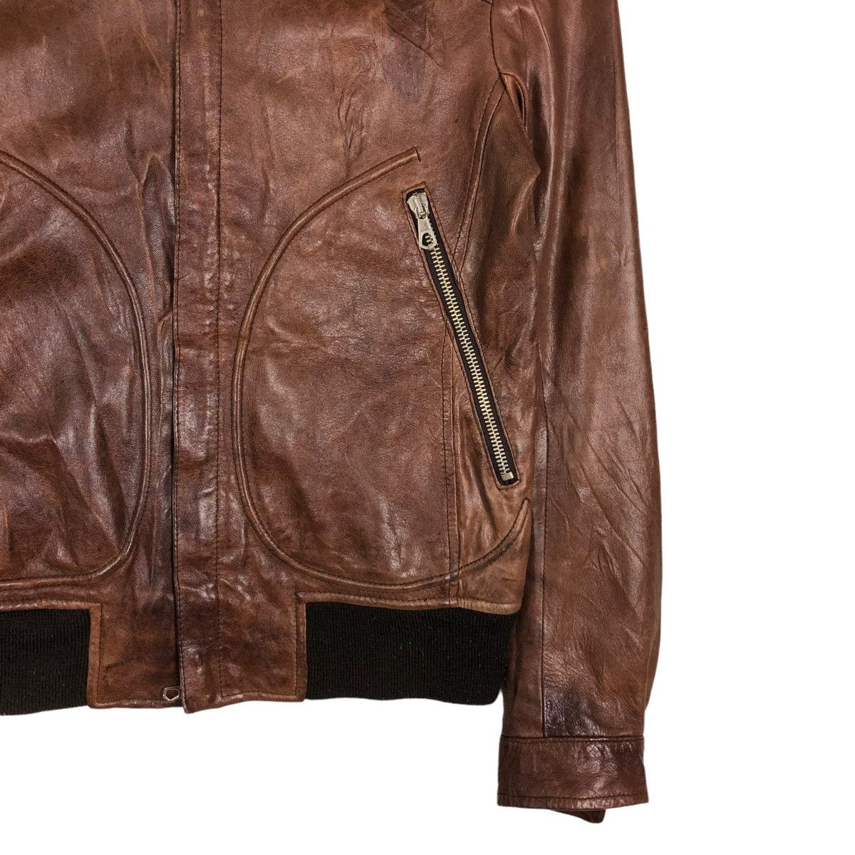Japanese Brand 🔥VINTAGE CROPPED BIKER LEATHER JACKET BANK TANNAGE Size US S / EU 44-46 / 1 - 7 Thumbnail