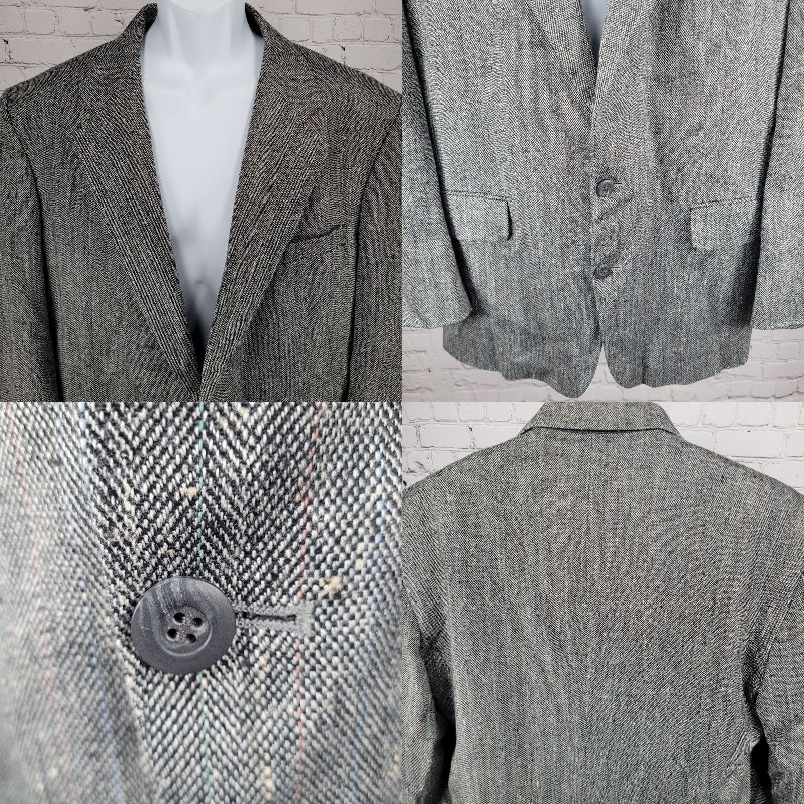 Stafford Stafford Black White Silk Wool Blend 2 Button Notch Blazer Sport Coat 44L Men Size 44R - 8 Thumbnail