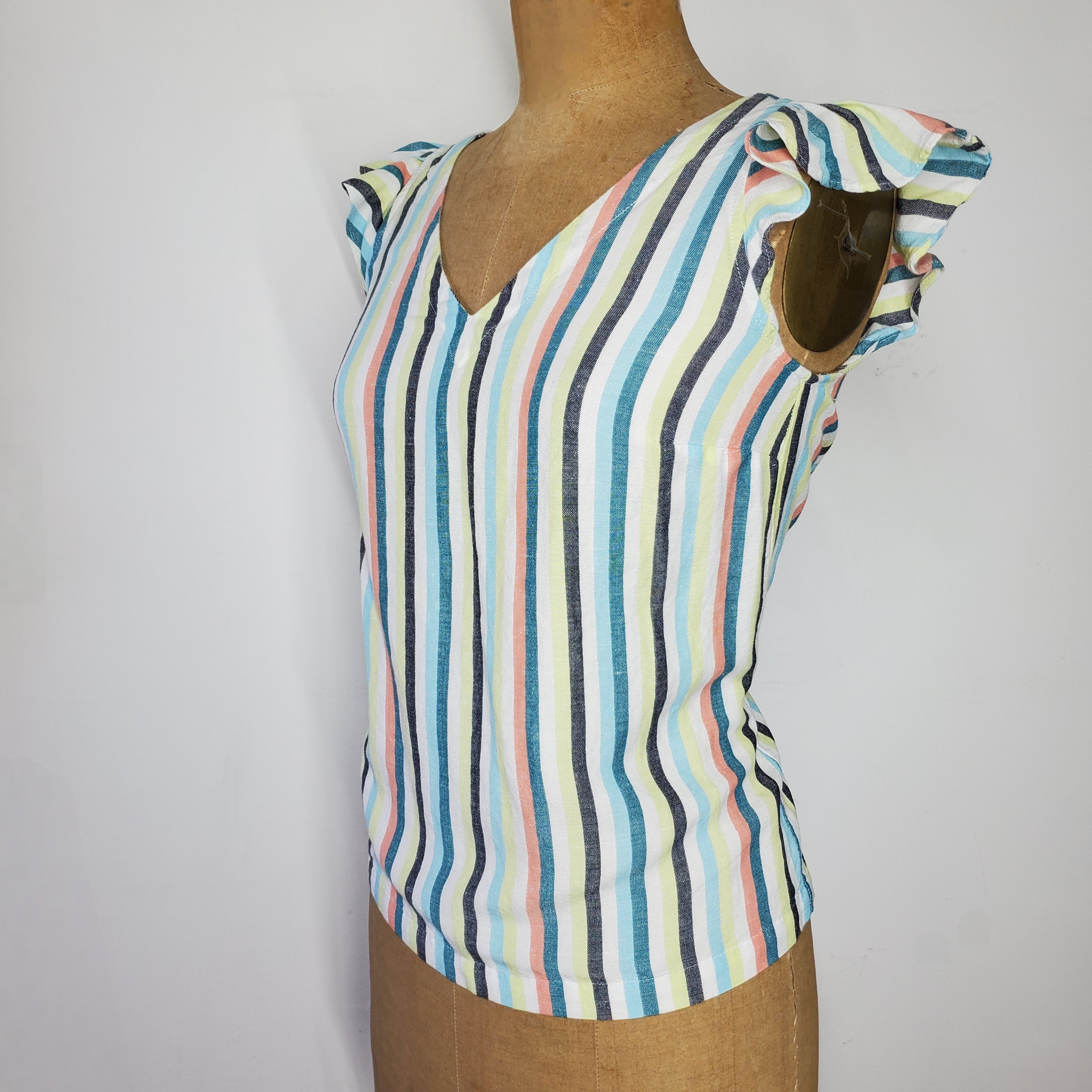 Ann Taylor Ann Taylor Size XS Blouse Rainbow Stripe Linen Chambray Size XS / US 0-2 / IT 36-38 - 2 Thumbnail