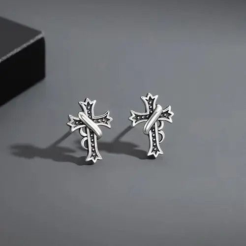 Other × Sterling Silver Cross Stud Earrings for Men Women,Cross Earrings Size ONE SIZE - 1 Thumbnail