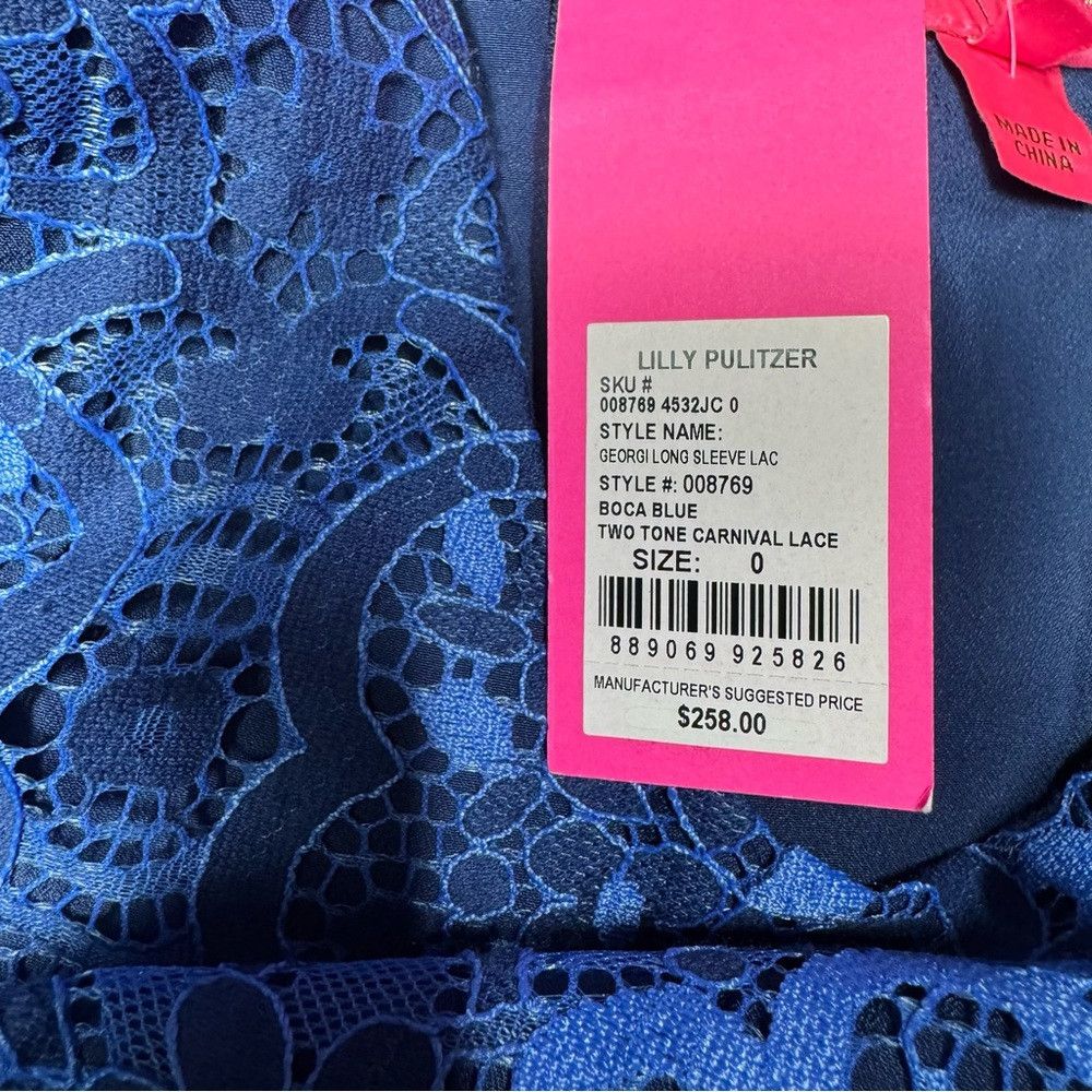 Lilly Pulitzer NWT New $258 Lilly Pulitzer Georgi Lace Long Sleeve Blue Dr Size XS / US 0-2 / IT 36-38 - 7 Thumbnail