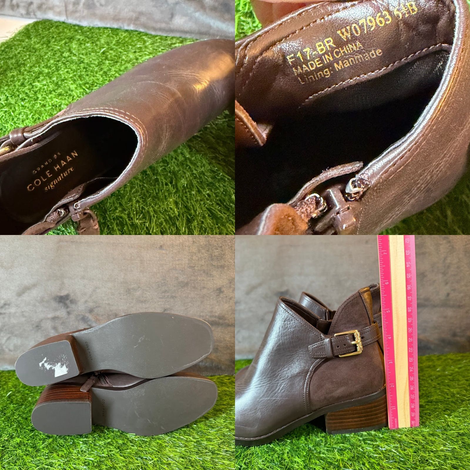 Cole Haan Cole Haan Signature Brown Leather Suede Ankle Boots Womens 6.5 B Buckle Zip Almond Toe Block Heel Bootie Size US 7 / IT 37 - 8 Thumbnail