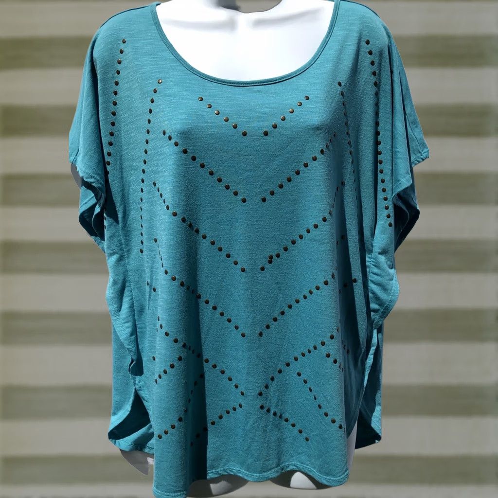 Altea Bit & Bridle Cap Womens L Aqua Top Teal Studded Scoop Neck Flutter Dolman Sleeve Western Capsule Size L / US 10 / IT 46 - 1 Thumbnail
