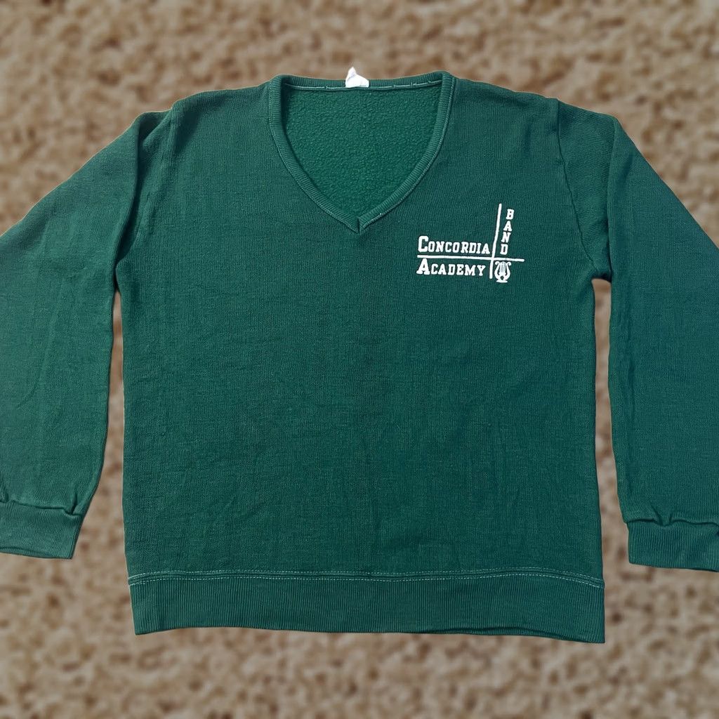 Velva Sheen VINTAGE Velva Sheen Concordia Academy Band V Neck Sweater Men Adult Medium Green Gray 1/4 Zip School Preppy Retro 90s Pullover Knits Sweater, Mens Size US M / EU 48-50 / 2 - 1 Thumbnail