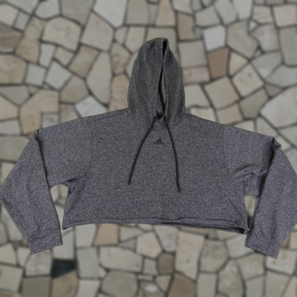 Adidas ADIDAS Hoodie Women Large Gray Pullover Crop Athletic Gym Sweatshirt Size L / US 10 / IT 46 - 1 Thumbnail