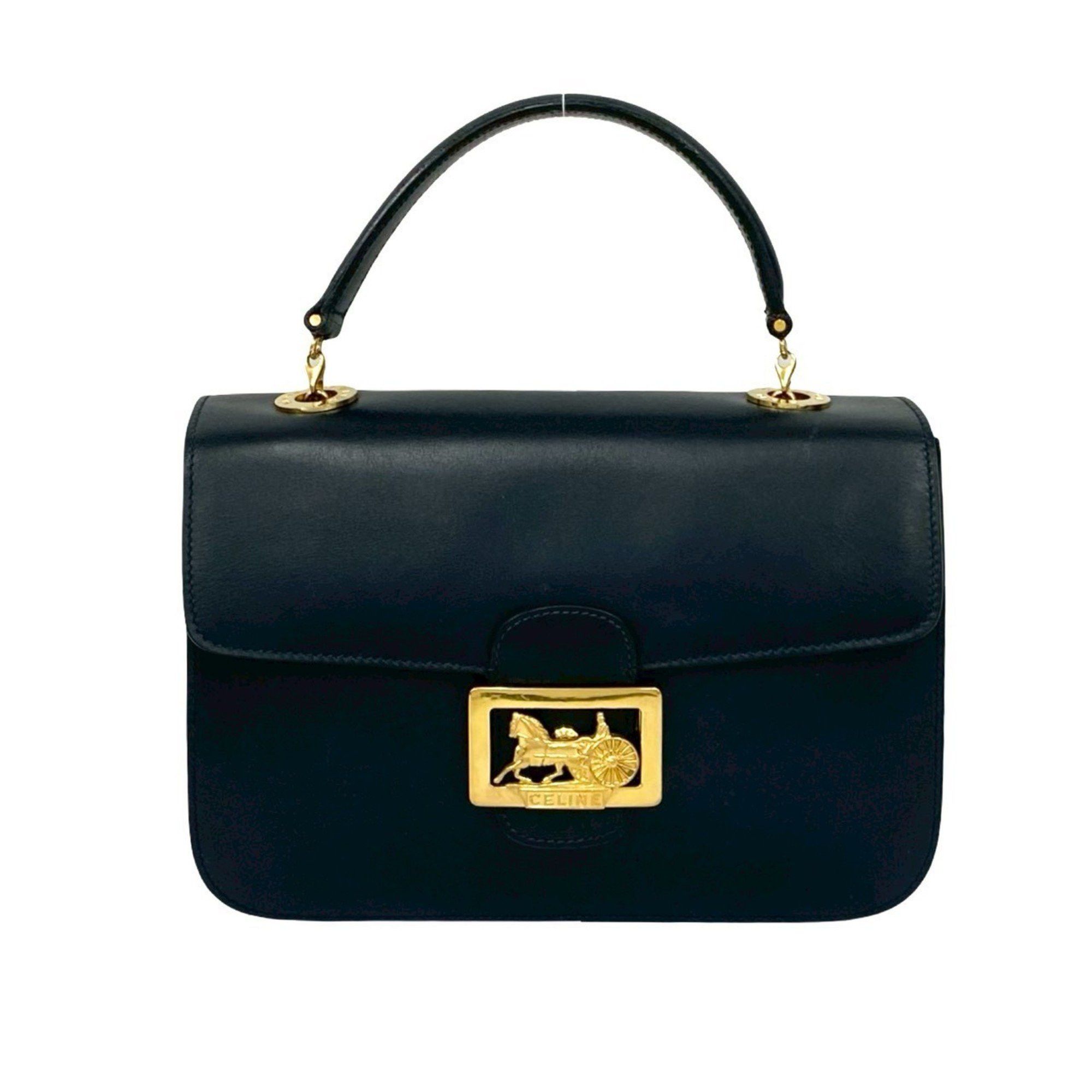 Celine CELINE Circle Logo Carriage Calf Leather Handbag/Mini Tote Bag Navy d97-2 Size ONE SIZE - 1 Thumbnail