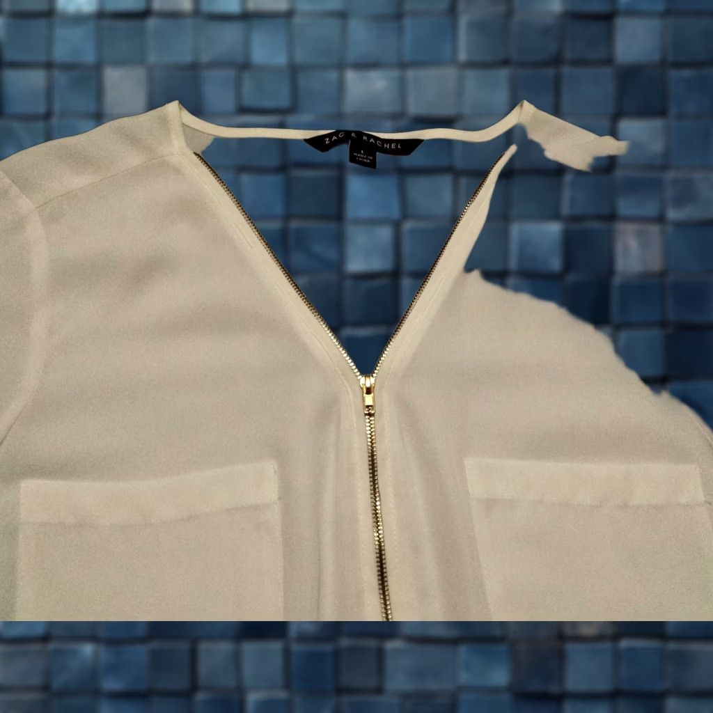Vintage Zac & Rachel Womens Large Shirt Long Sleeve V-Neck Solid White Pullover Sheer Size L / US 10 / IT 46 - 1 Thumbnail