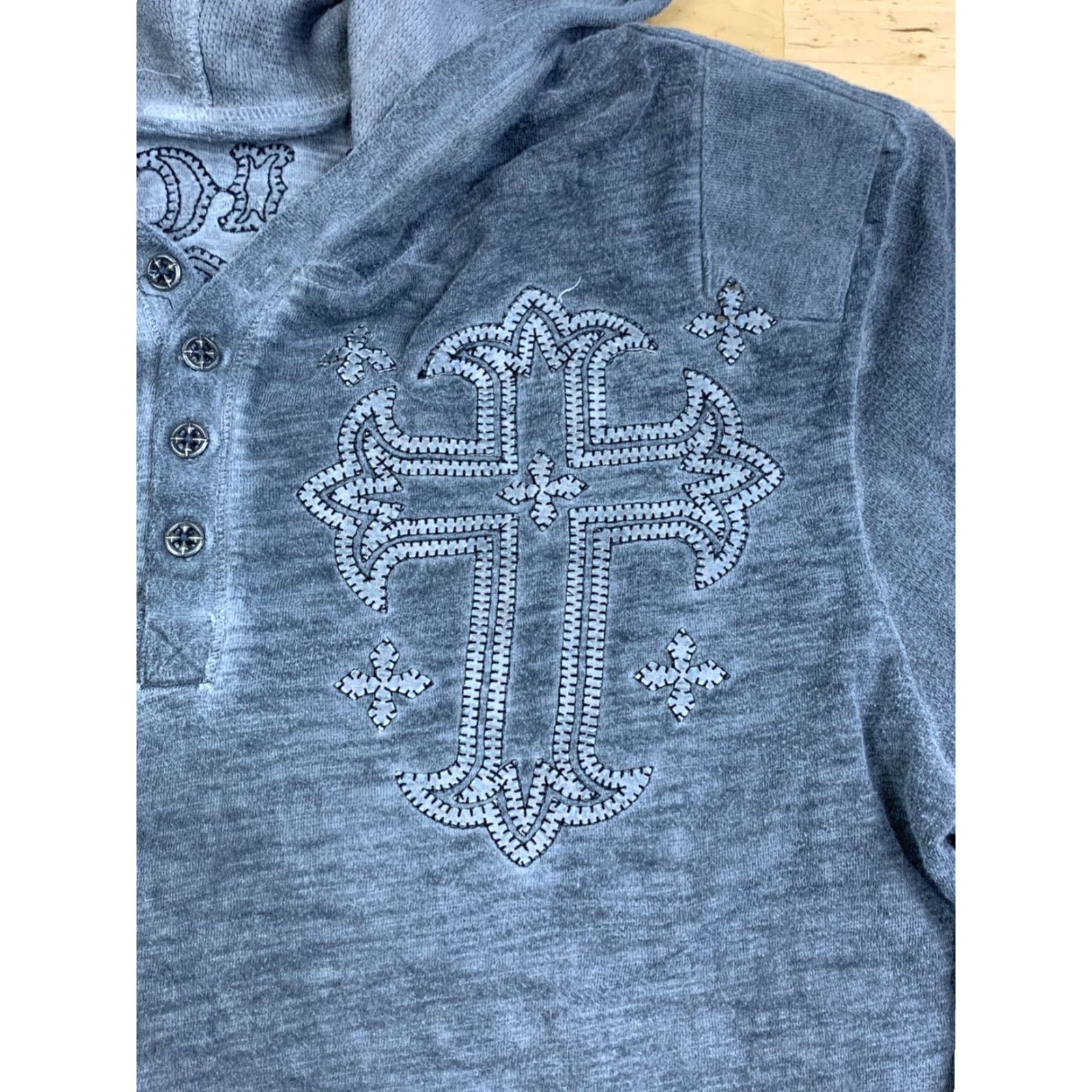 Affliction VINTAGE Affliction Hoodie Henley Lightweight Gray M Embroidered Cross Gothic Y2K 12453 Mens Size US M / EU 48-50 / 2 - 3 Thumbnail