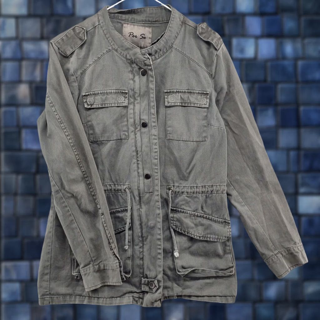 Vintage PER SE Cotton Military Utility Field Women's Snap Zip Jacket Small Gray Army Style Jacket Women Mens? Size S / US 4 / IT 40 - 1 Thumbnail