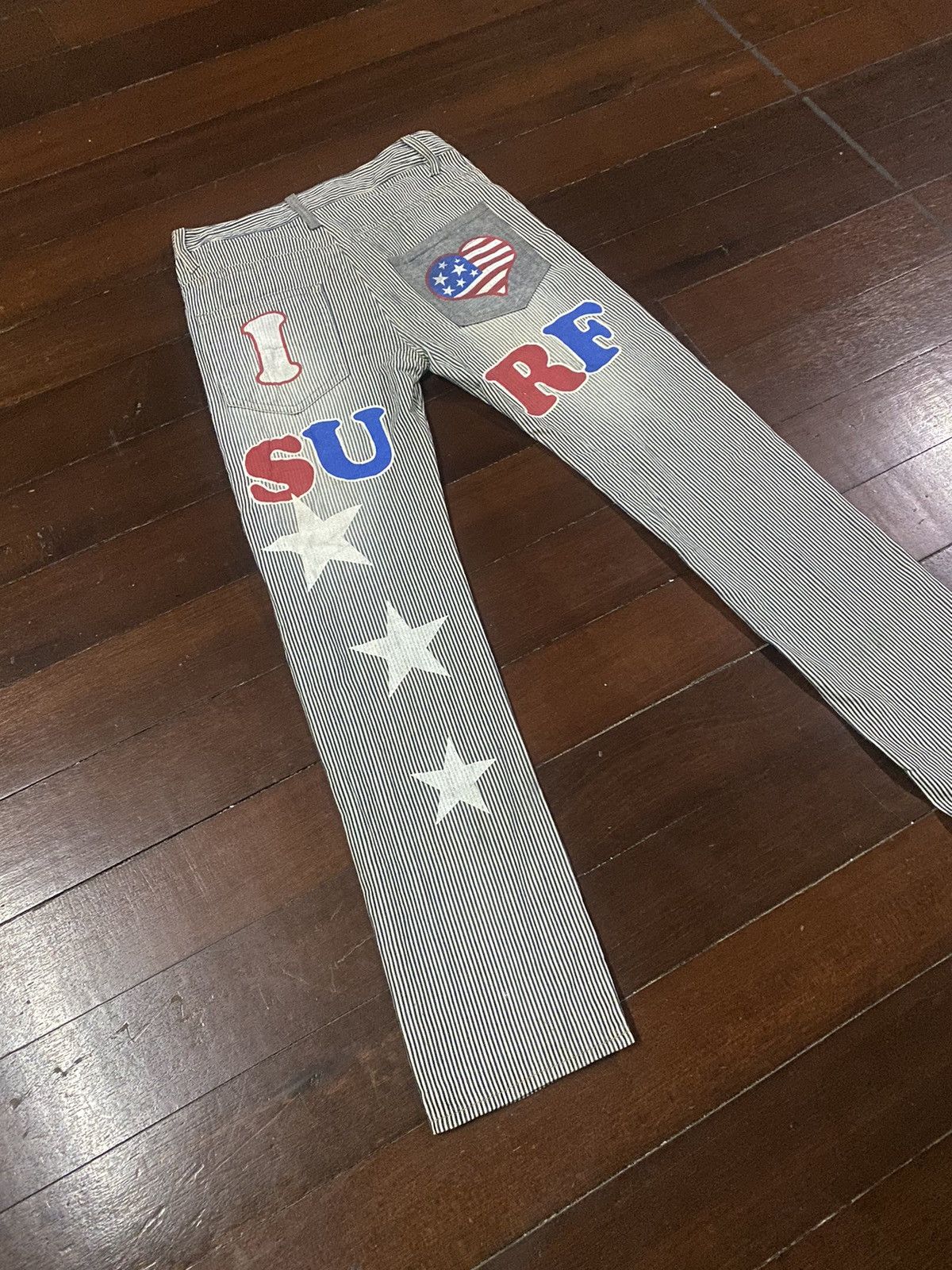 If Six Was Nine FIRE 🔥 CLONE Hickory I LOVE PEACE ☮️ SURF Japan Denim Jeans Size US 34 / EU 50 - 12 Thumbnail