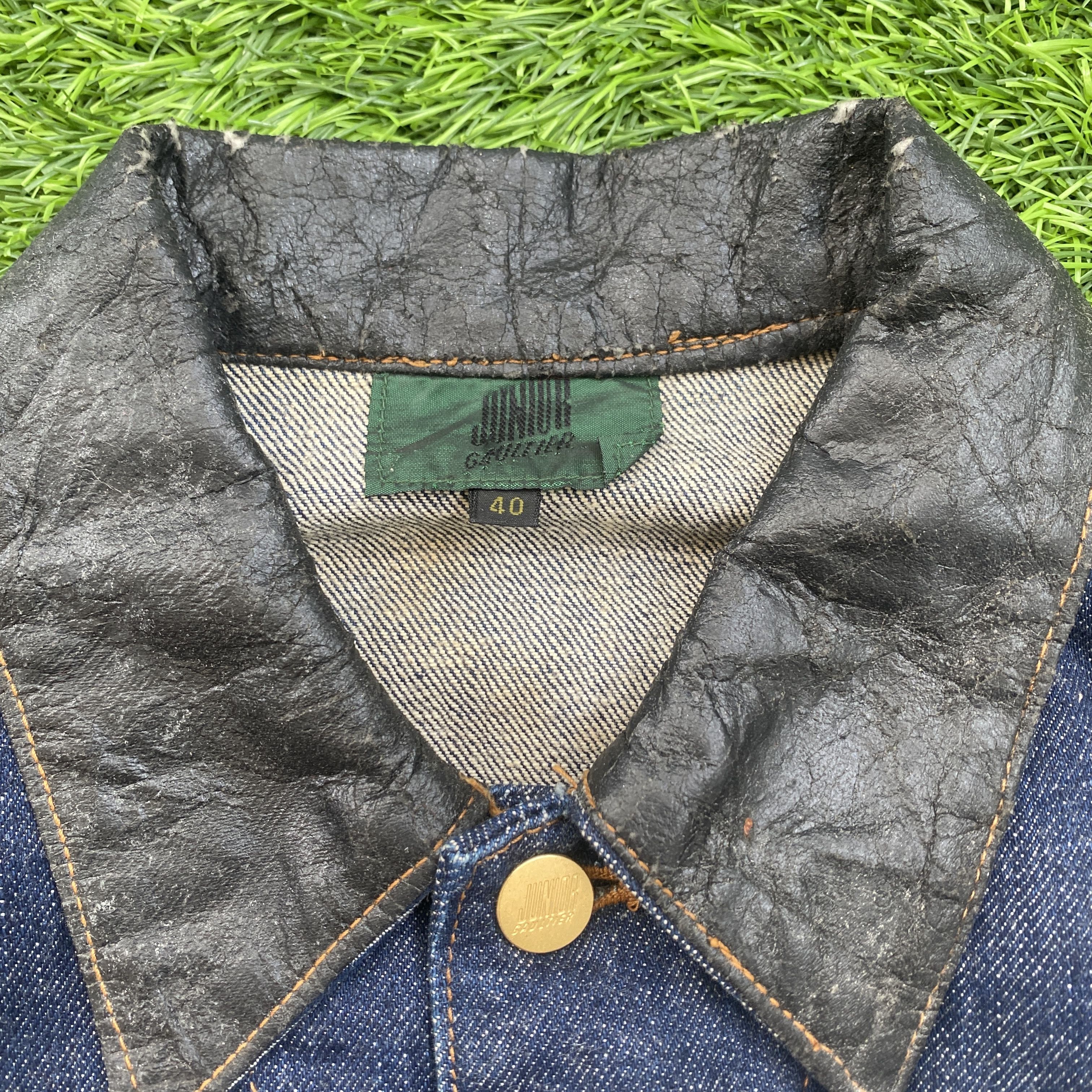 Jean Paul Gaultier Vintage Junior Gaultier Denim Jacket Leather Neck Size S / US 4 / IT 40 - 3 Thumbnail