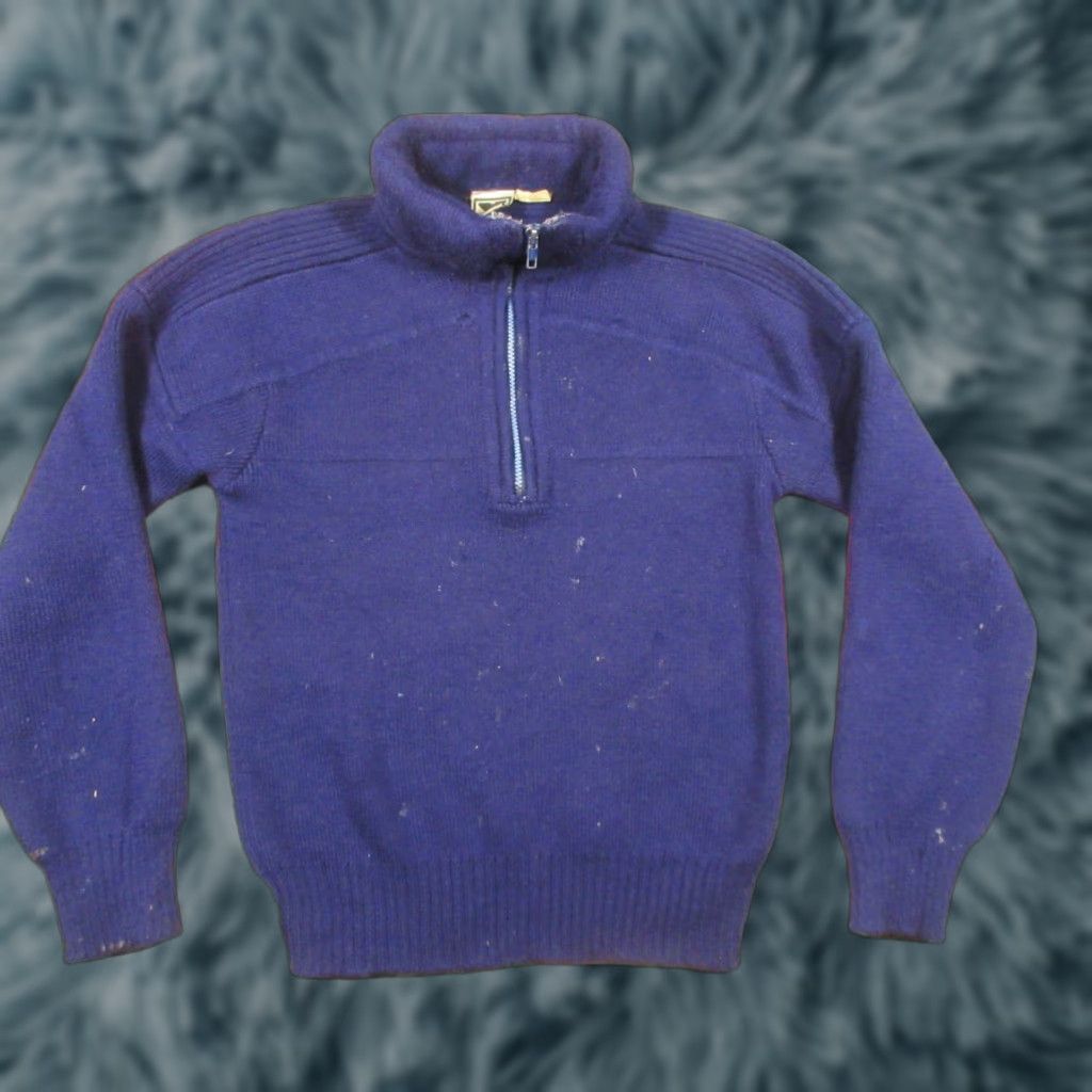 Obermeyer VINTAGE Obermeyer Heavy Wool Sweater Mens L Blue 1/4 Zip Pullover Distressed Size US L / EU 52-54 / 3 - 1 Thumbnail