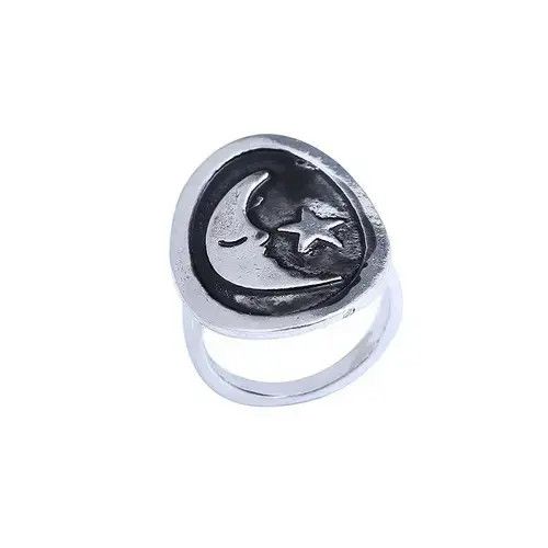 Jewelry × Vintage New Retro Oval Moon Star Pattern Ring Size ONE SIZE - 3 Thumbnail