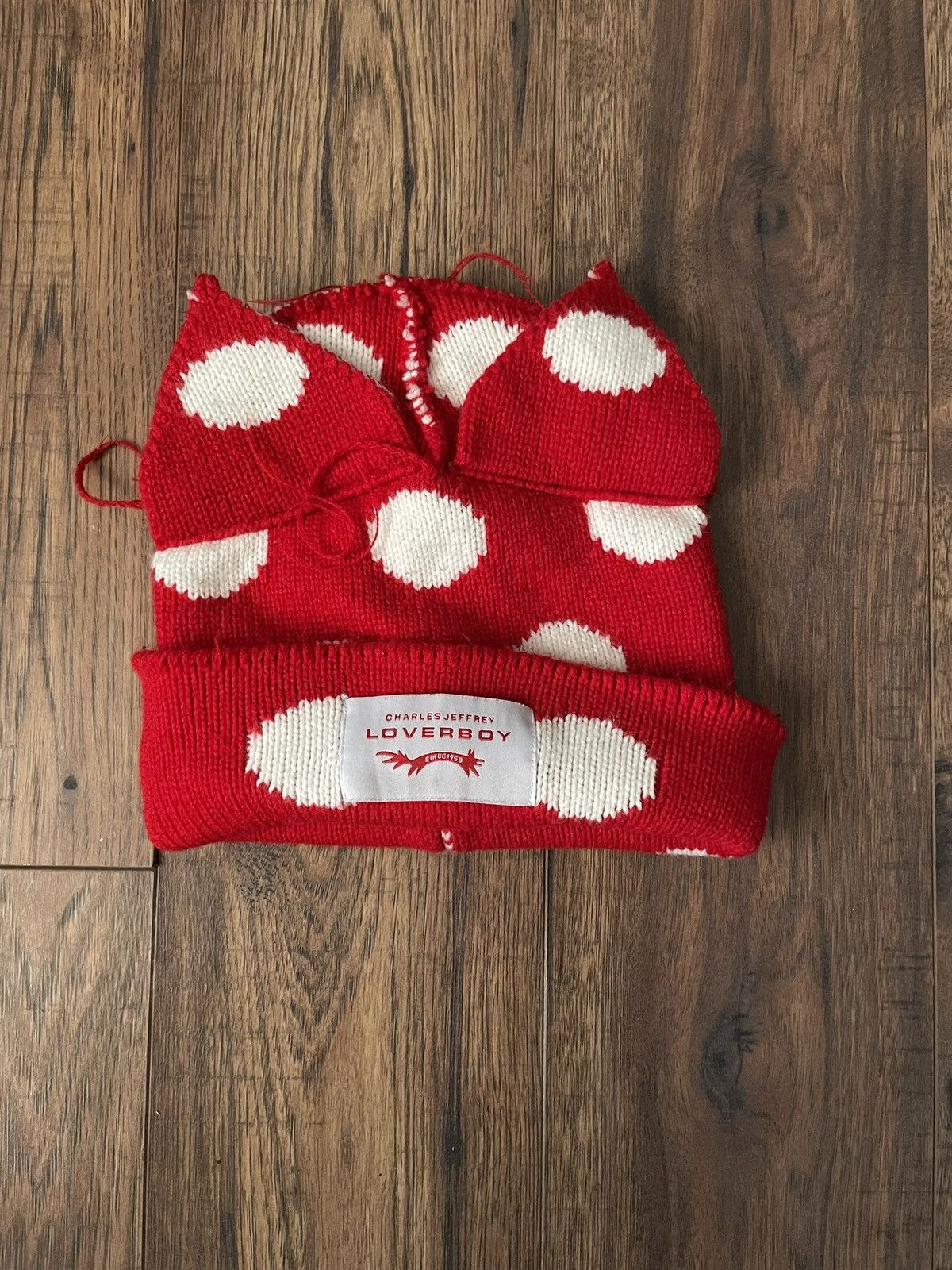 Charles Jeffrey LOVERBOY Red and White LoverBoy beanie Size 28 - 2 Thumbnail