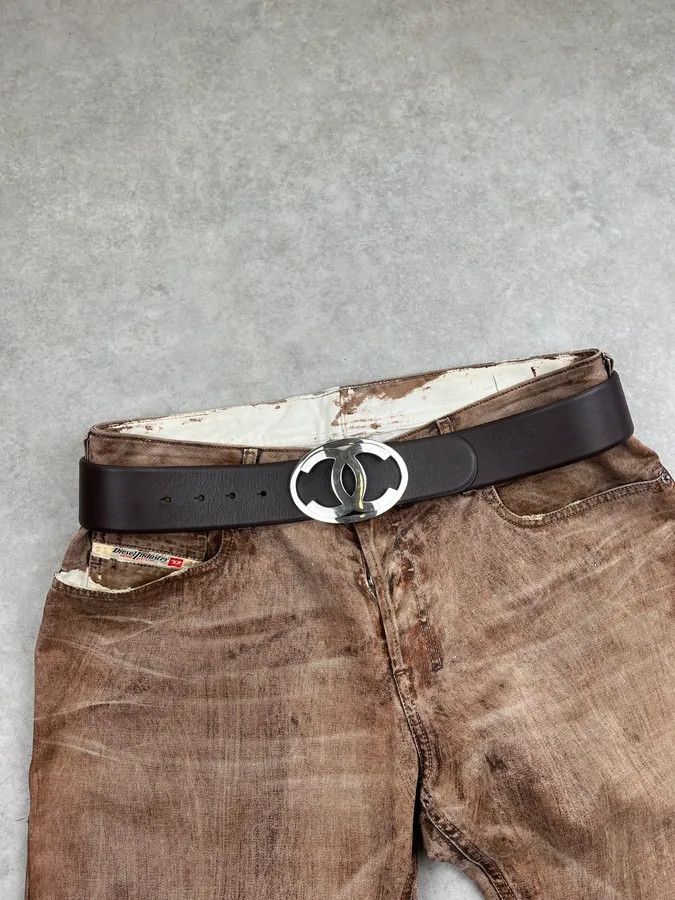 Chanel Silver Cc Buckle Large Dark Brown Leather Belt, Women's