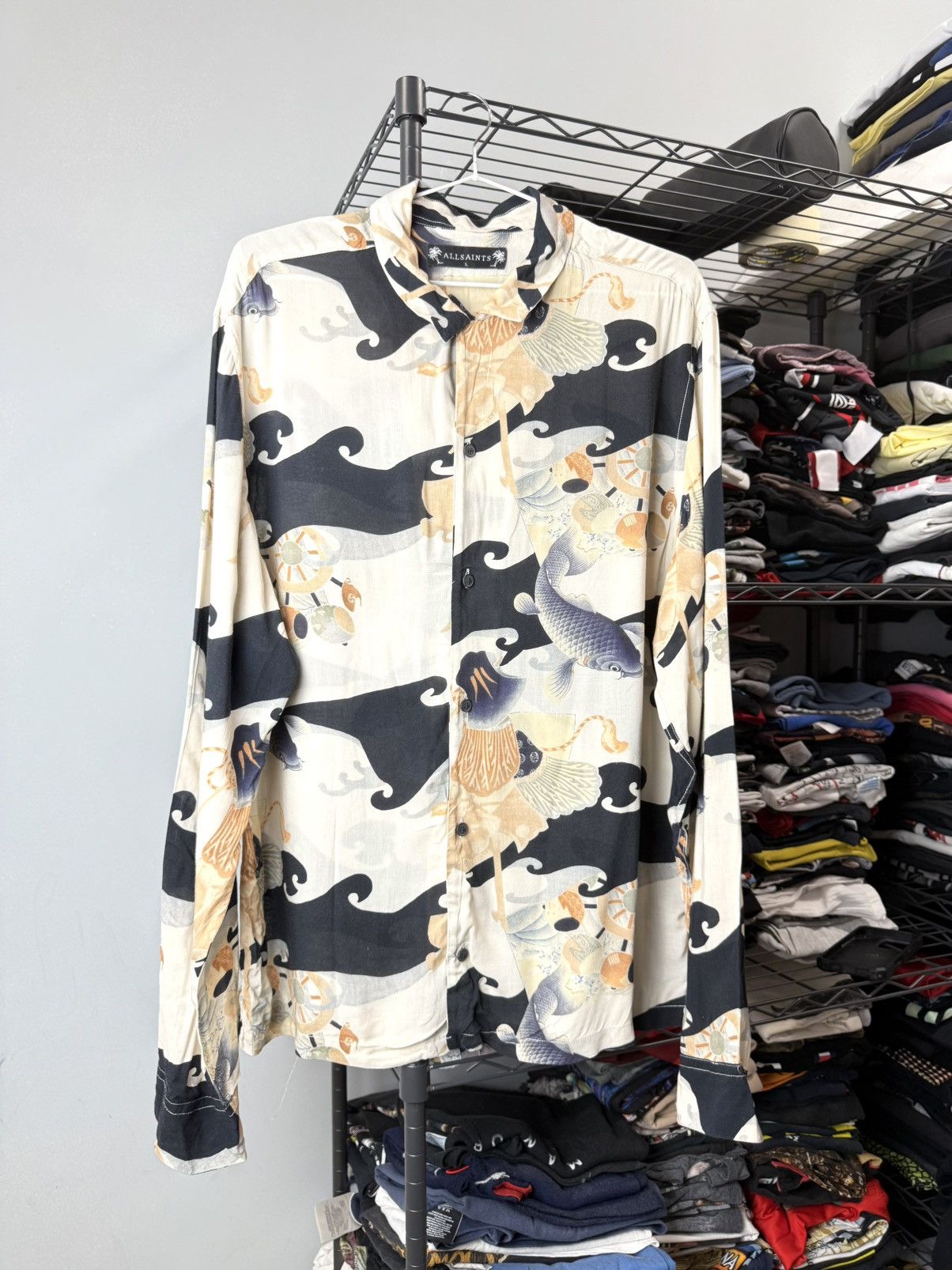 Allsaints AllSaints Pattern Japan Fish Print Shirt Luxury Retro Style Size US L / EU 52-54 / 3 - 1 Thumbnail