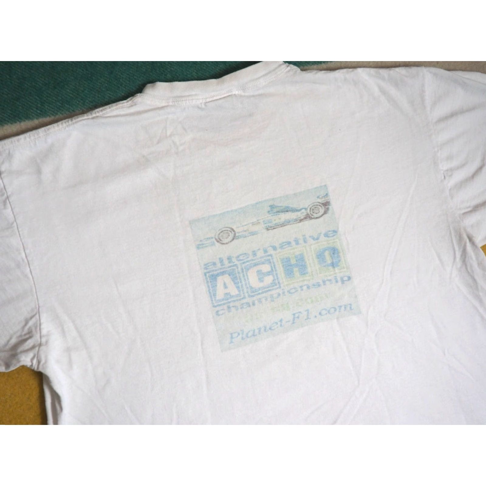 Vintage VTG 90s Y2k Planet F1 Formula One Racing Championship White Tee T-Shirt L Mens Short Sleeve Graphic Cotton 2000s Size US L / EU 52-54 / 3 - 3 Thumbnail