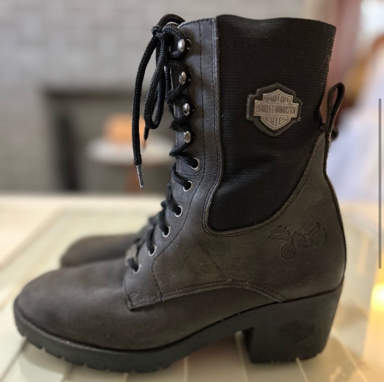 Harley Davidson × Vintage VTG 90s Harley Davidson Black Leather Moto Combat Boots Sz 8 Size US 8 / IT 38 - 6 Thumbnail