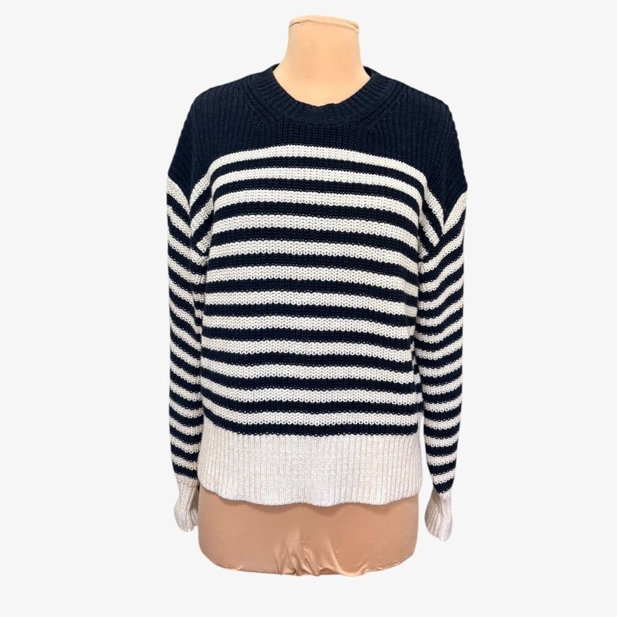 J.Crew Classic Knit Striped Sweater S Navy Blue White J.Crew Preppy Size S / US 4 / IT 40 - 2 Thumbnail