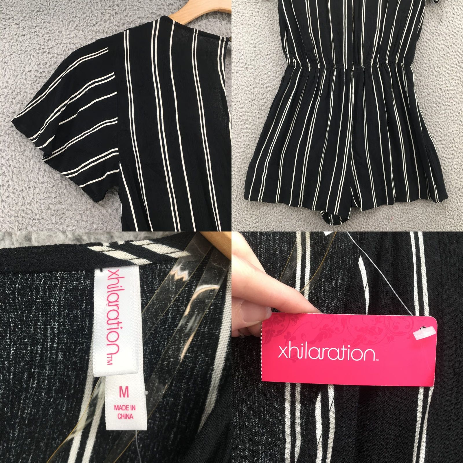 Vintage Xhiliration Romper Womens M Black Stripe Short Sleeve V-Neck NEW Shirt) Size 32" / US 10 / IT 46 - 10 Thumbnail